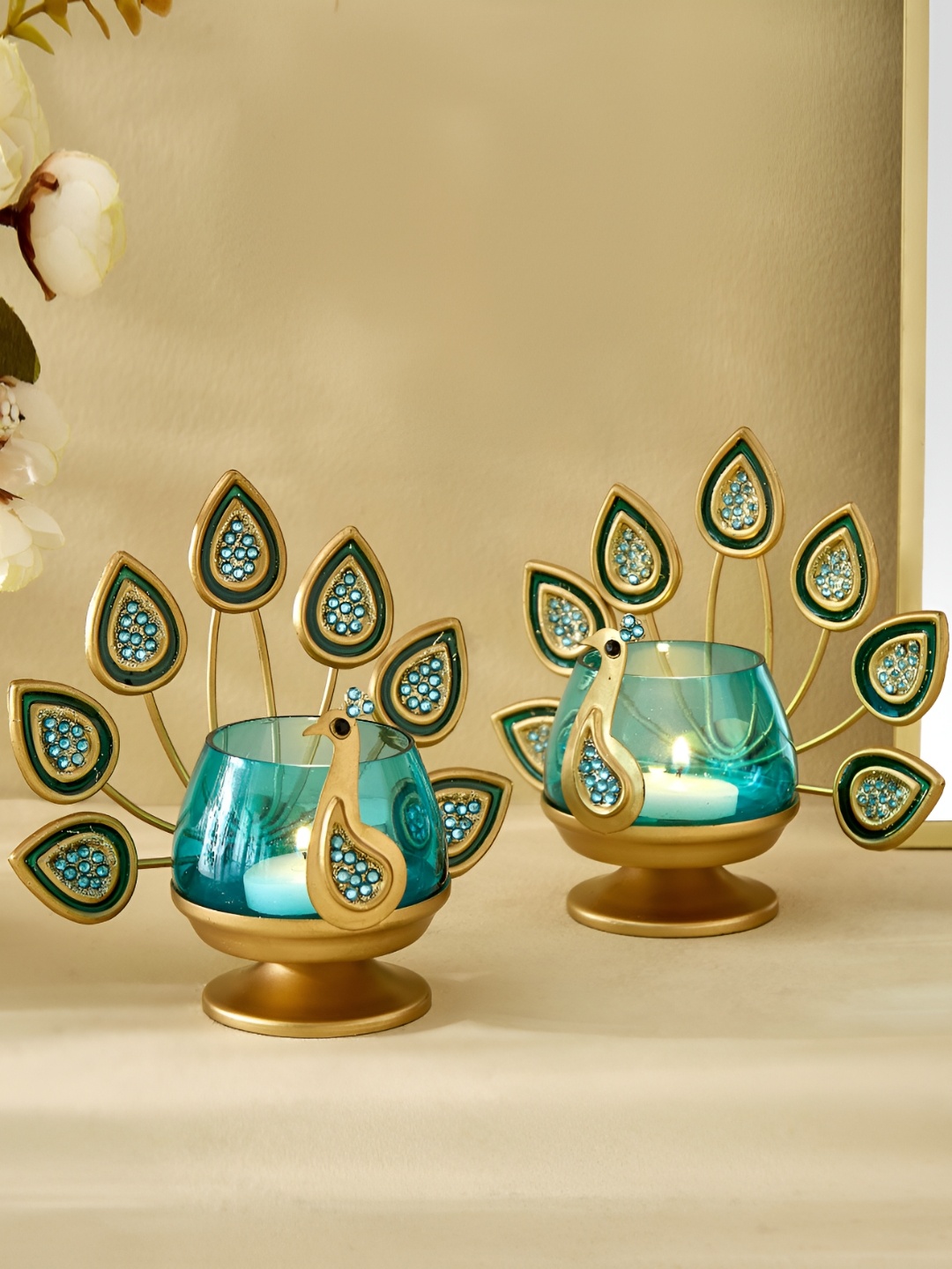 

Home Centre Blue & Gold-Toned Set of 2 Candle Holder