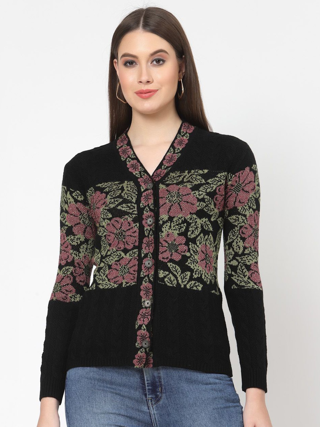 

Kalt Women Floral Cardigan, Black