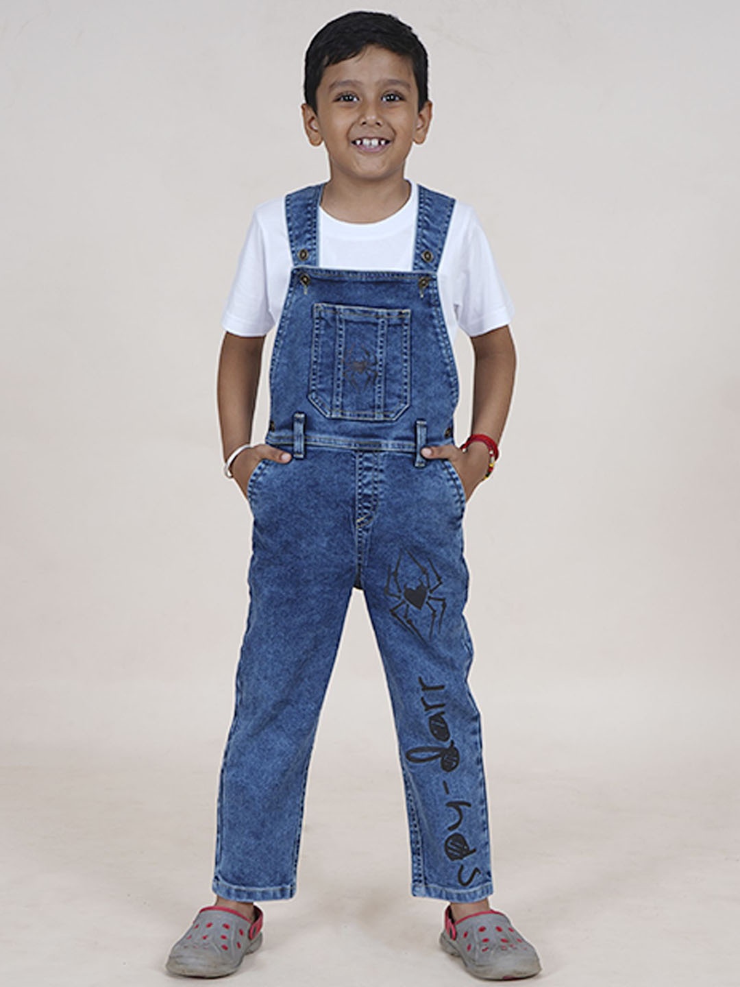 

KiddoPanti Boys Printed Straight-Leg Dungarees, Blue