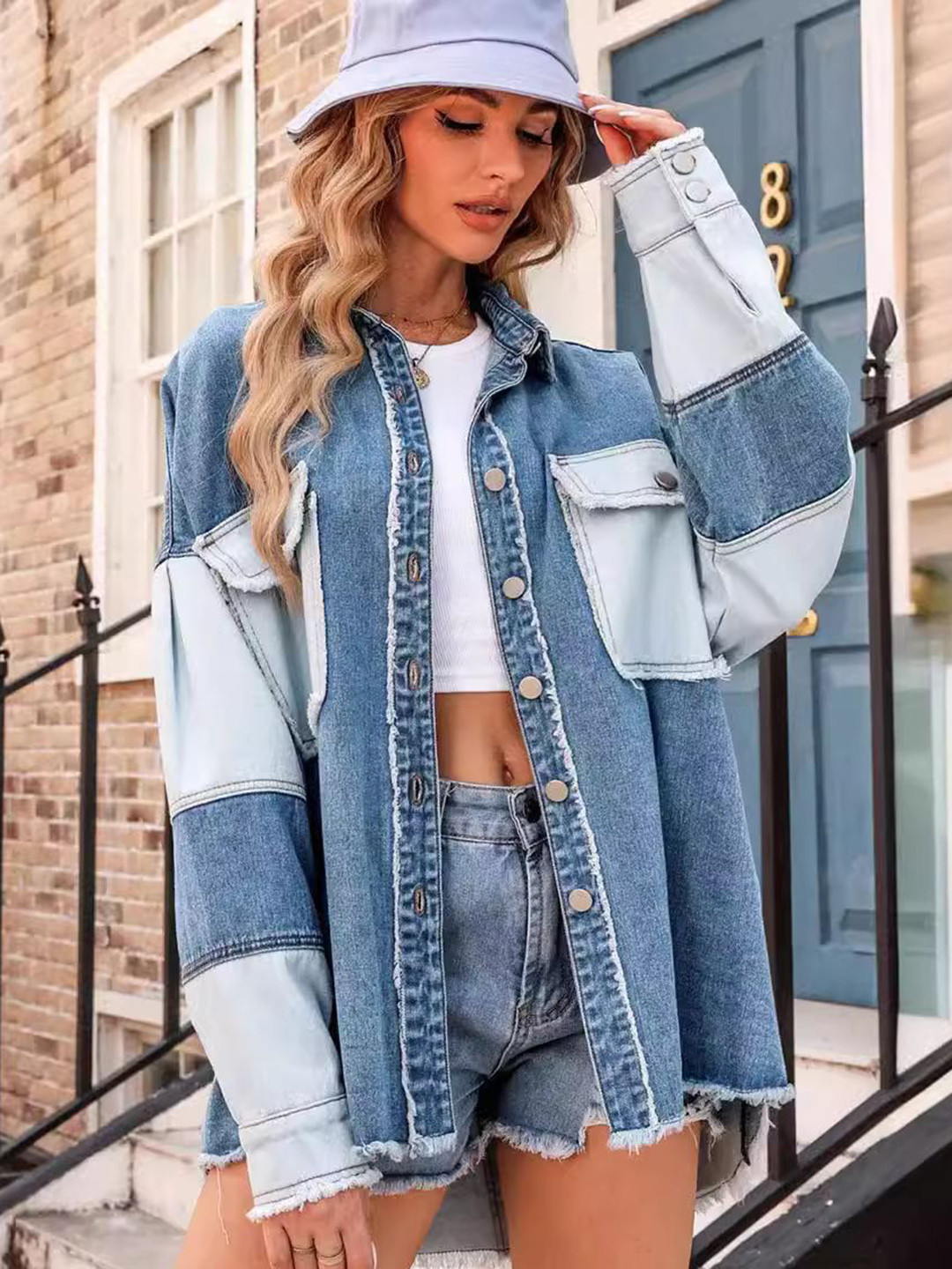 

StyleCast Women Colourblocked Denim Jacket, Blue