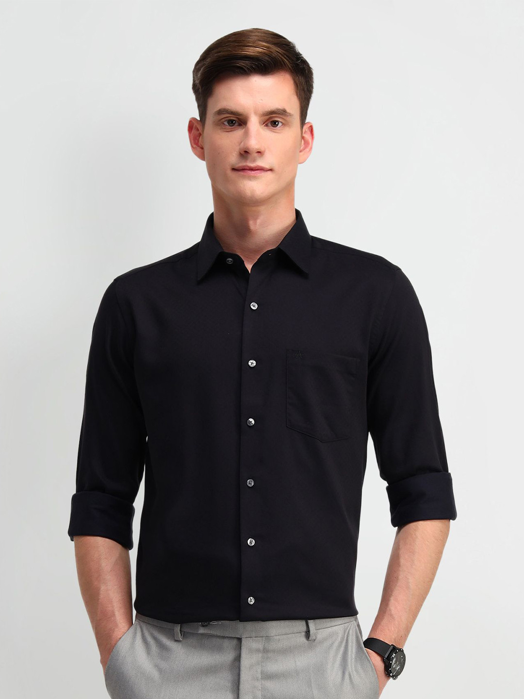 

Arrow Men Manhattan Spread Collar Solid Cotton Slim Fit Formal Shirt, Green