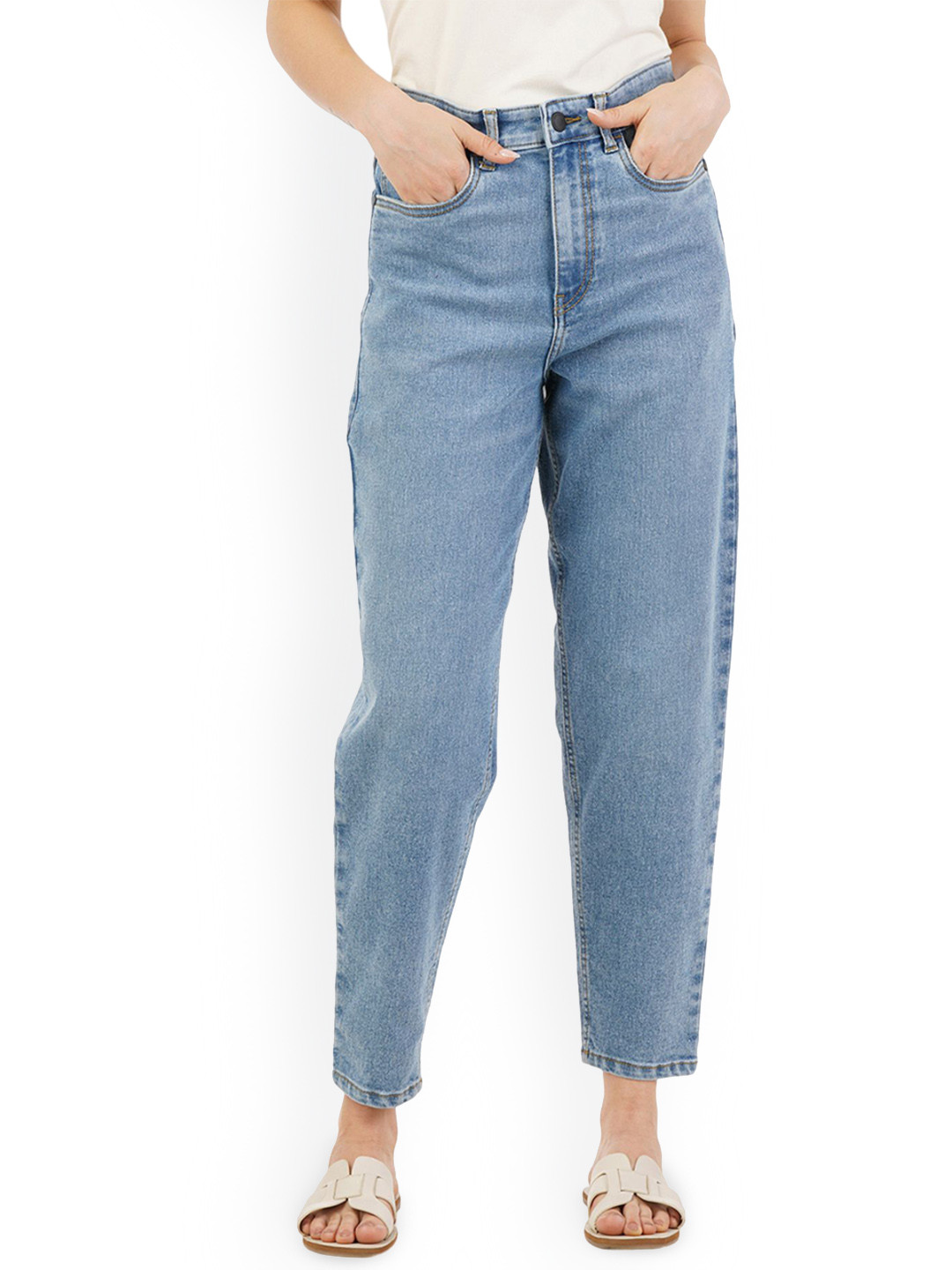 

INKD Women Relaxed Fit High-Rise Light Fade Stretchable Jeans, Blue