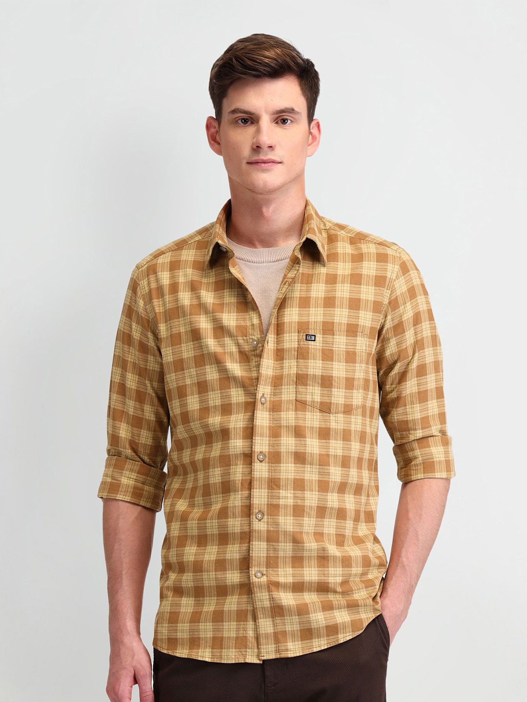 

Arrow Sport Men Manhattan Slim Fit Opaque Checked Casual Shirt, Mustard