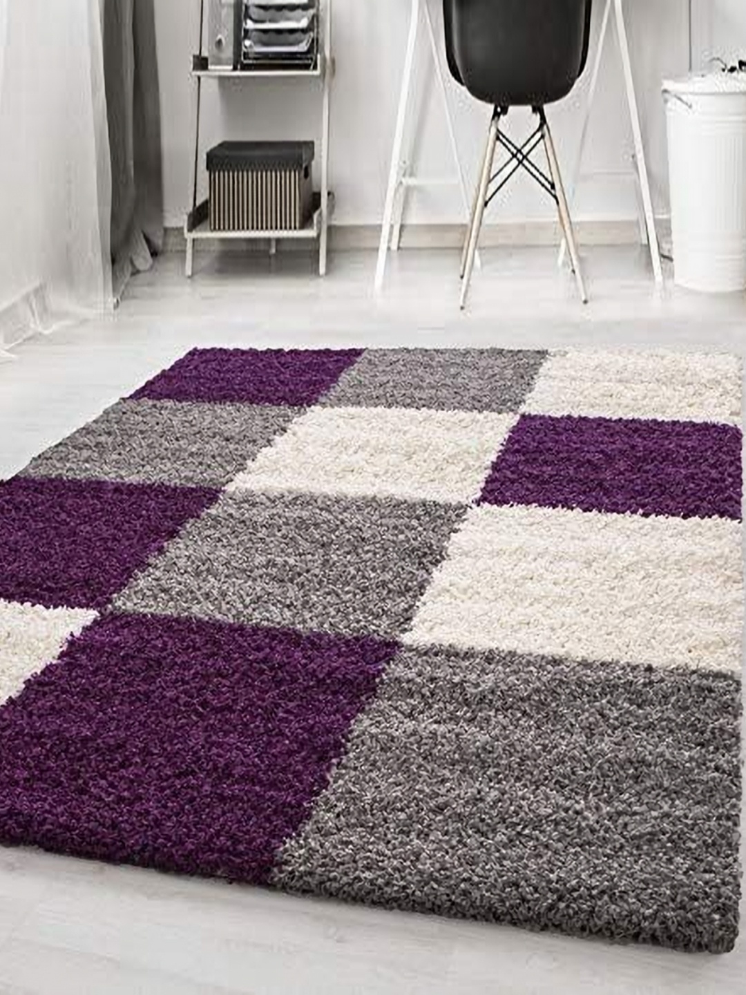 

Banchmark Home Furnishings Purple and Grey Geometric Woolen Shaggy Carpet