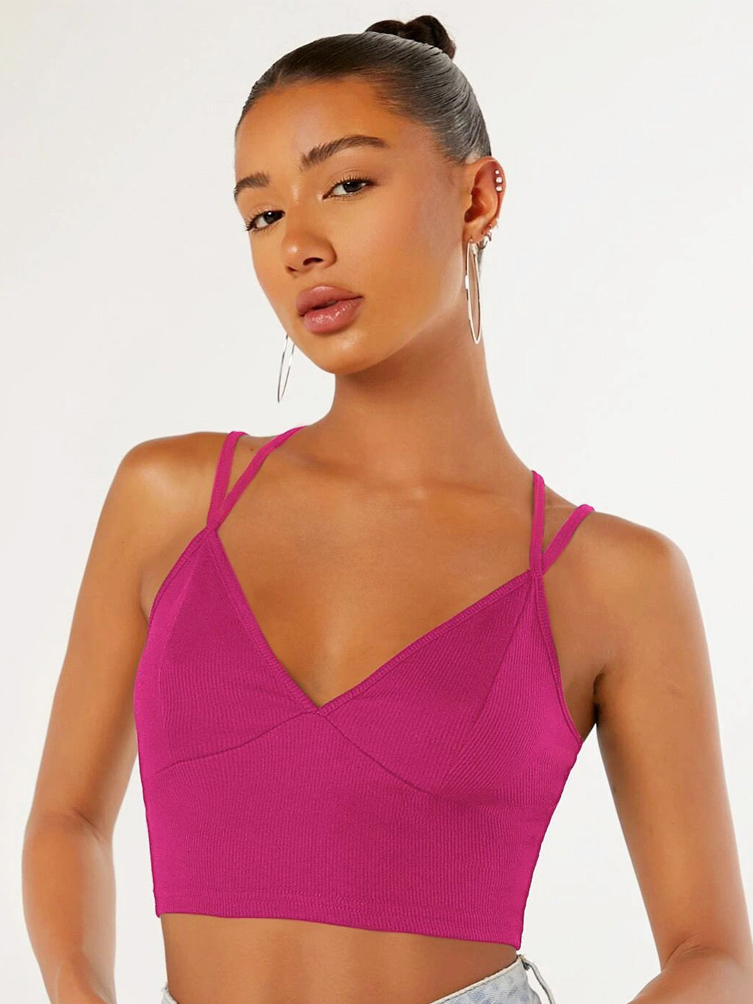 

Stylecast X Slyck Women Shoulder Straps Crop Top, Pink
