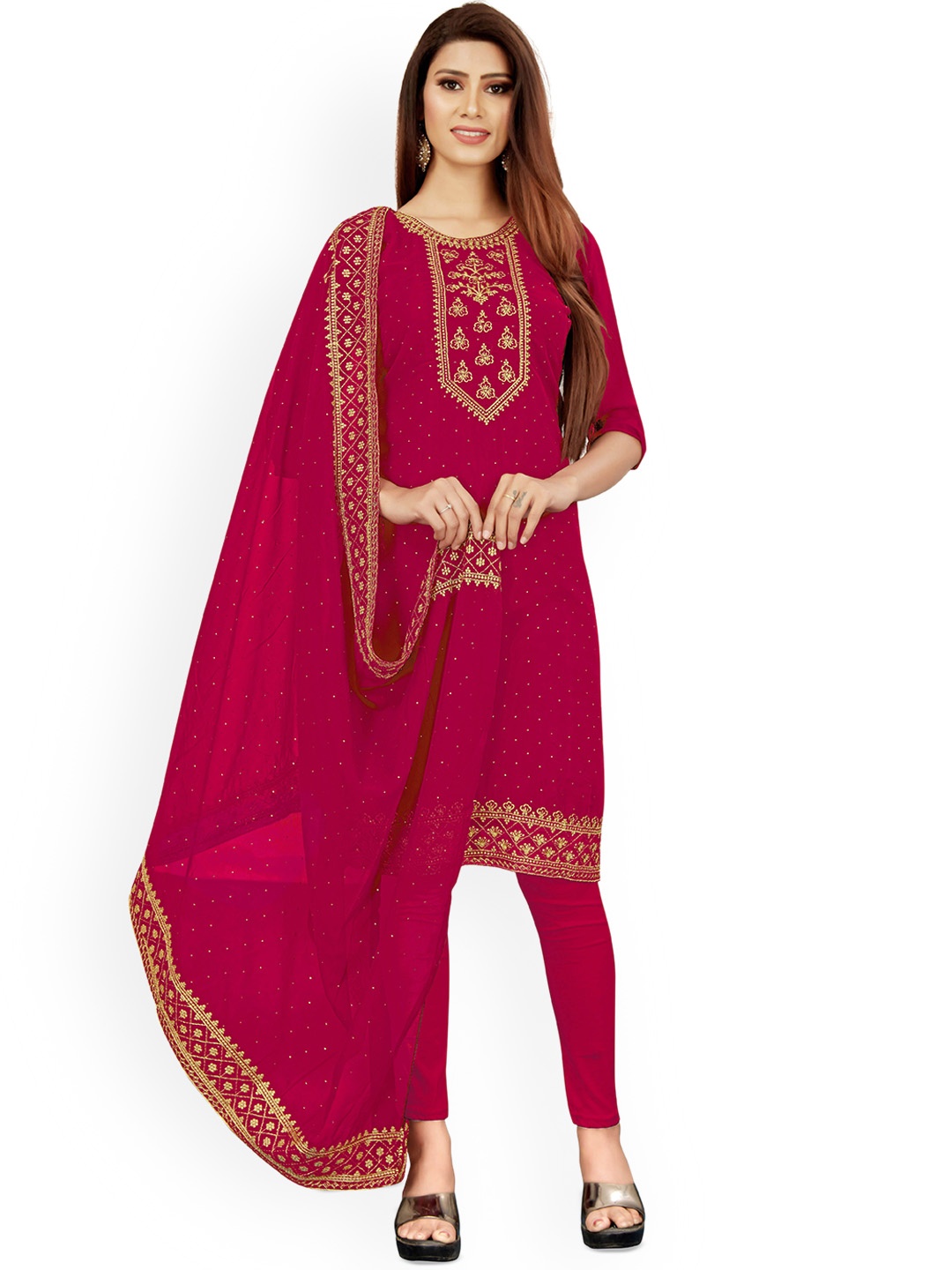 

Maroosh Embroidered Zari Unstitched Dress Material, Pink