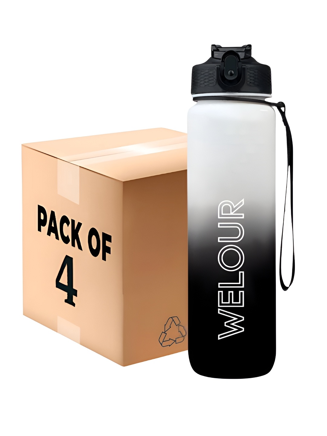 

WELOUR Black & White 4 Pieces Printed Glass Water Bottle 1L
