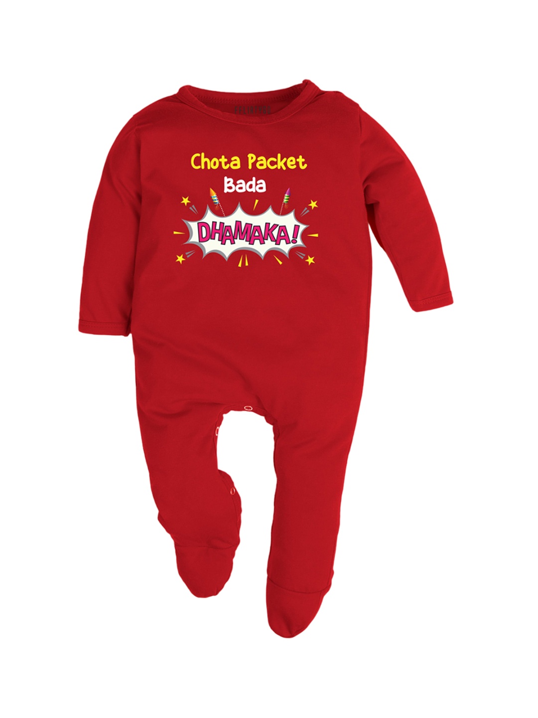 

FFLIRTYGO Infants Red Printed Pure Cotton Sleepsuit
