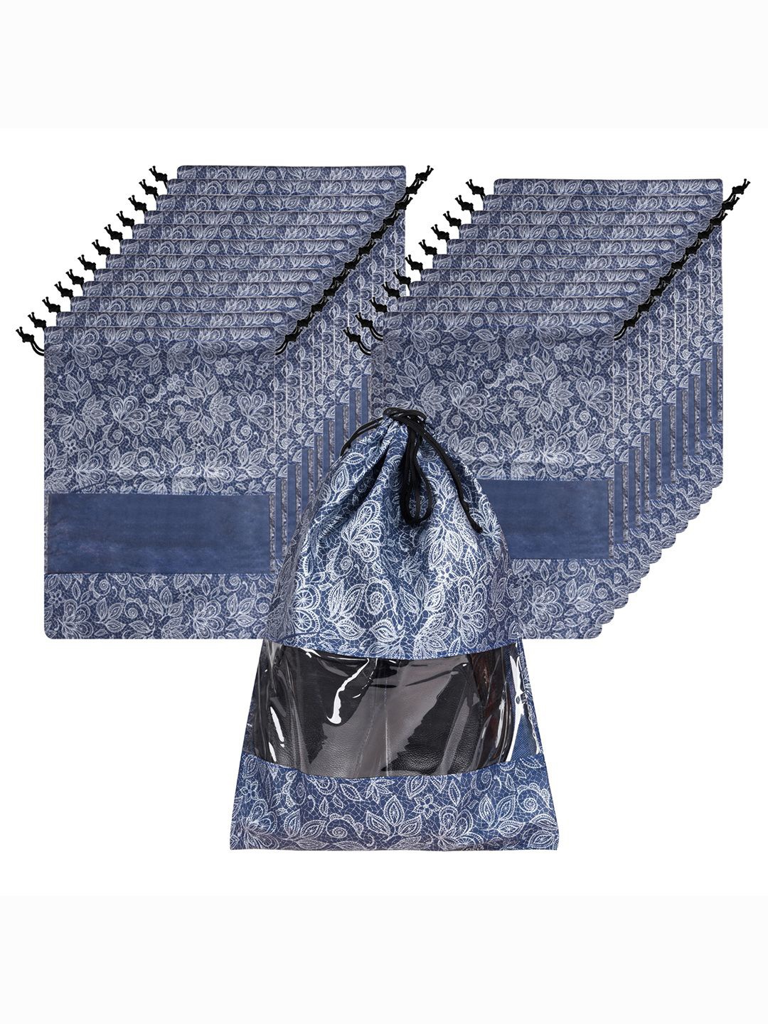 

Kuber Industries Set Of 24 Printed Non-Woven Shoe Cover Bags with Transparent Window, Navy blue