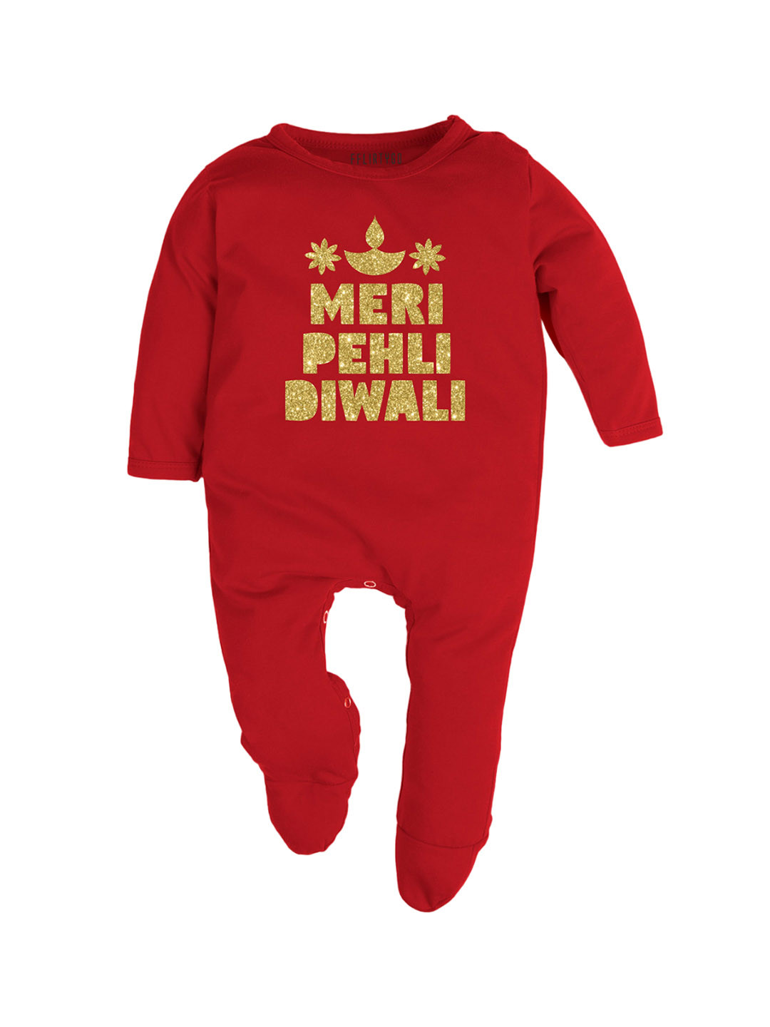 

FFLIRTYGO Unisex Kids Diwali Special Printed Pure Cotton Sleepsuit, Red