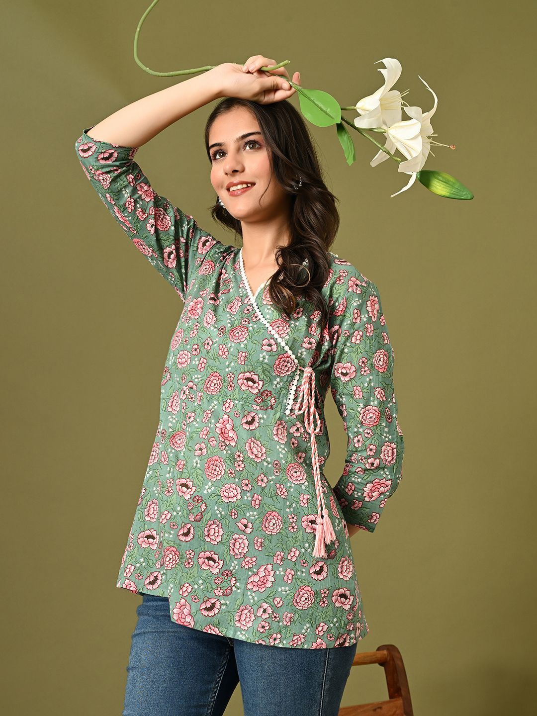 

DECKEDUP Printed Indigo Tunic, Green