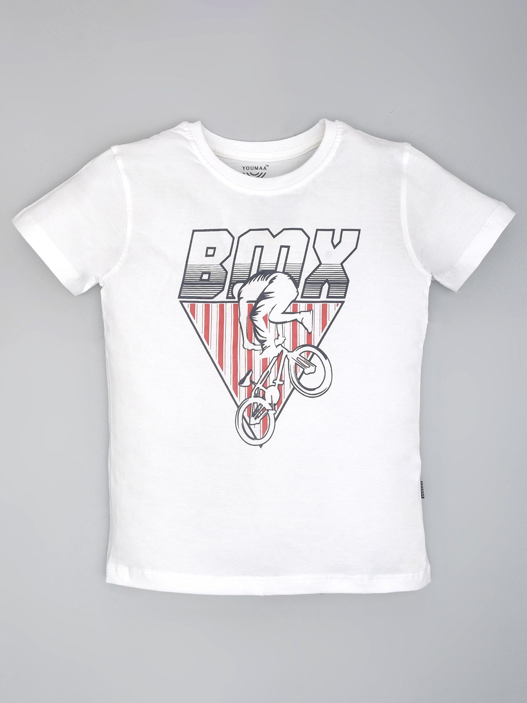 

YOUMAA Boys Bio Finish Graphic Printed Round Neck Pure Cotton T-shirt, White