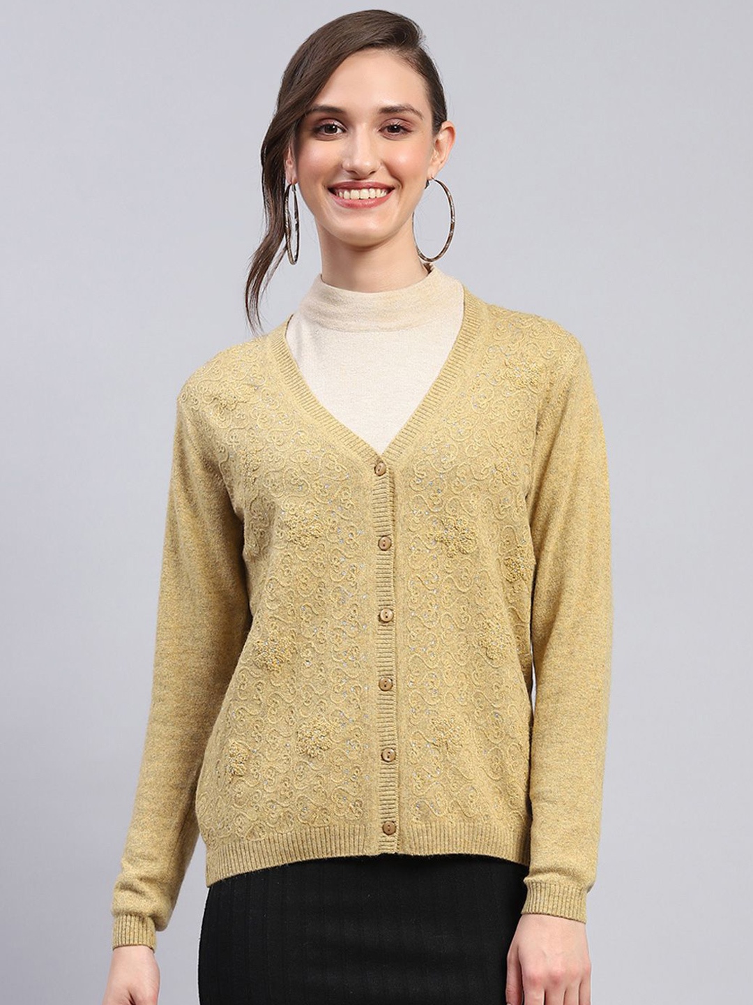 

Monte Carlo Women Woollen Long Sleeves Cardigan, Mustard