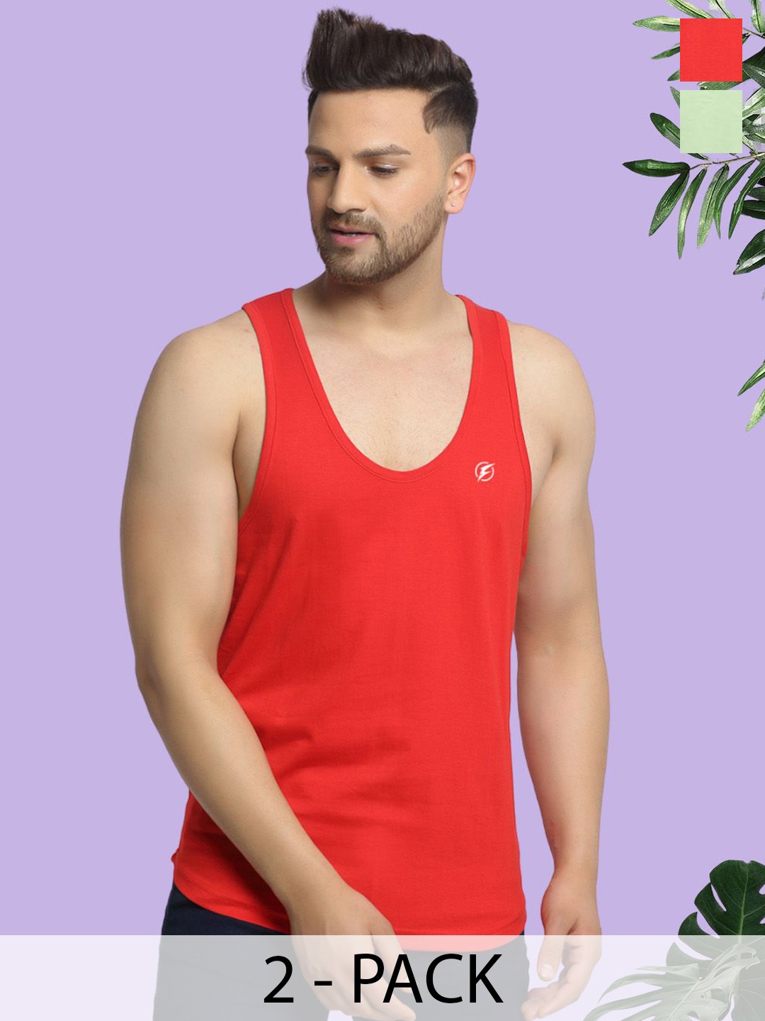 

Friskers Men Pack Of 2 Anti-Bacterial Cotton Innerwear Gym Vest, Red