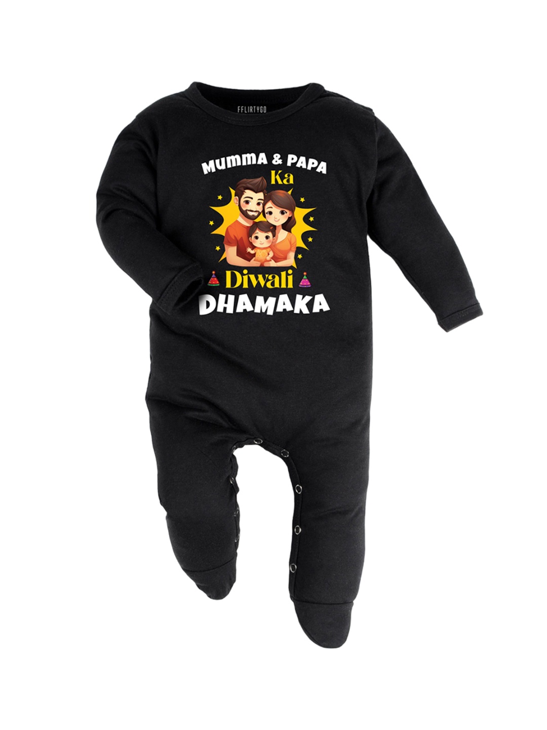 

FFLIRTYGO Kids Printed Cotton Sleepsuit, Black