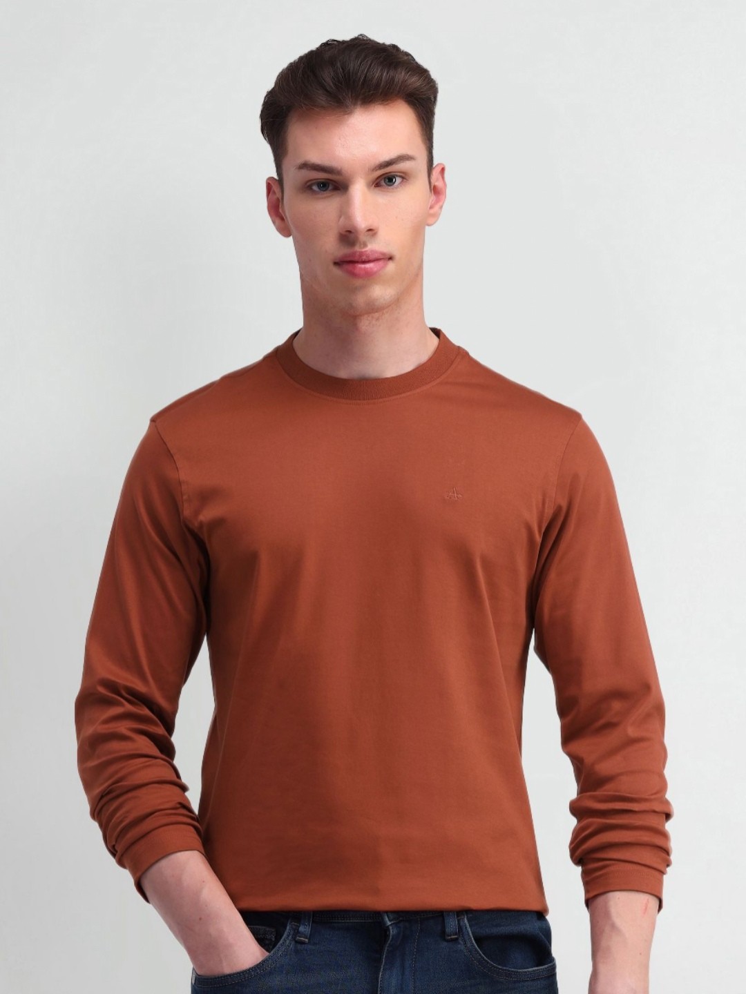 

Arrow Men Solid Round Neck Cotton T-shirt, Rust