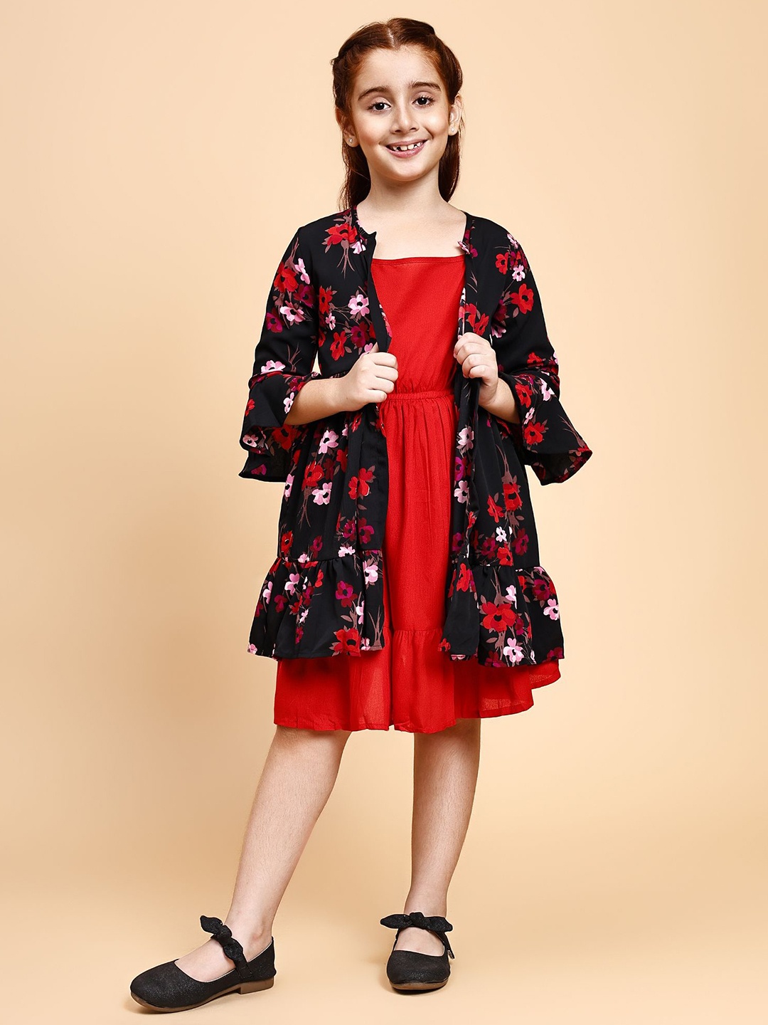 

YK Floral Print Fit & Flare Dress, Red