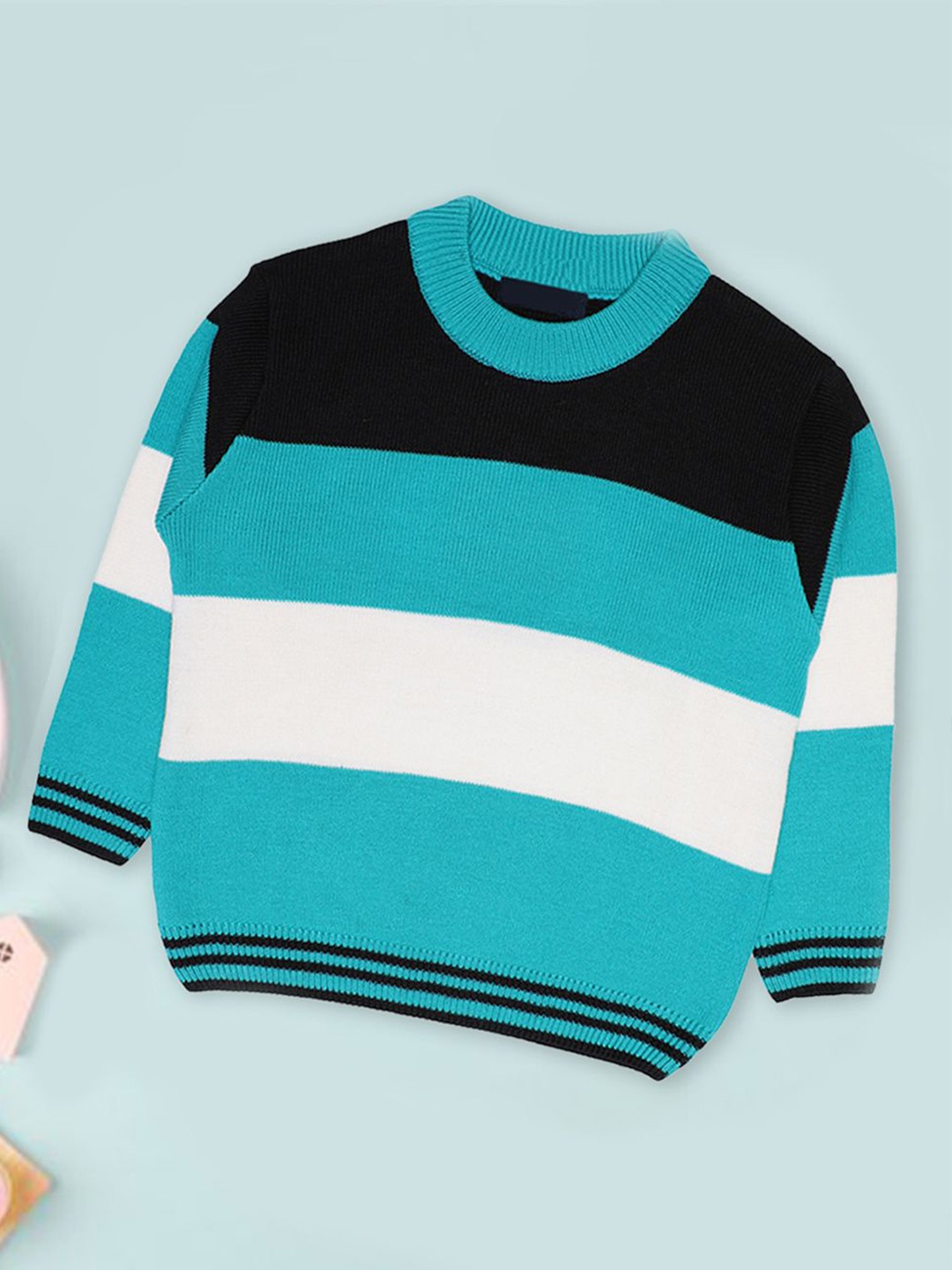 

CHKOKKO Boys Colourblocked Woollen Pullover, Sea green