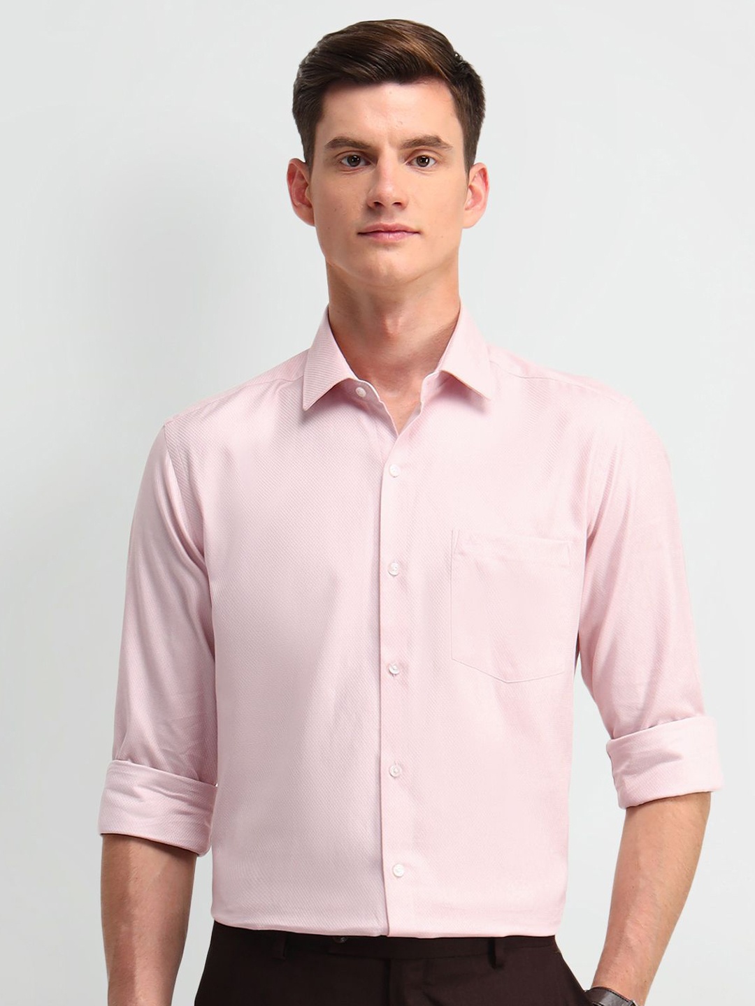 

Arrow Men Manhattan Spread Collar Solid Cotton Slim Fit Formal Shirt, Pink