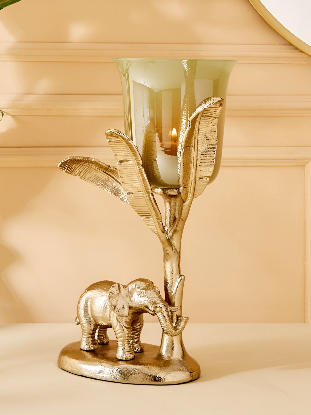 

Home Centre Eternity Vivere Metal & Glass Elephant Candle Holder, Gold