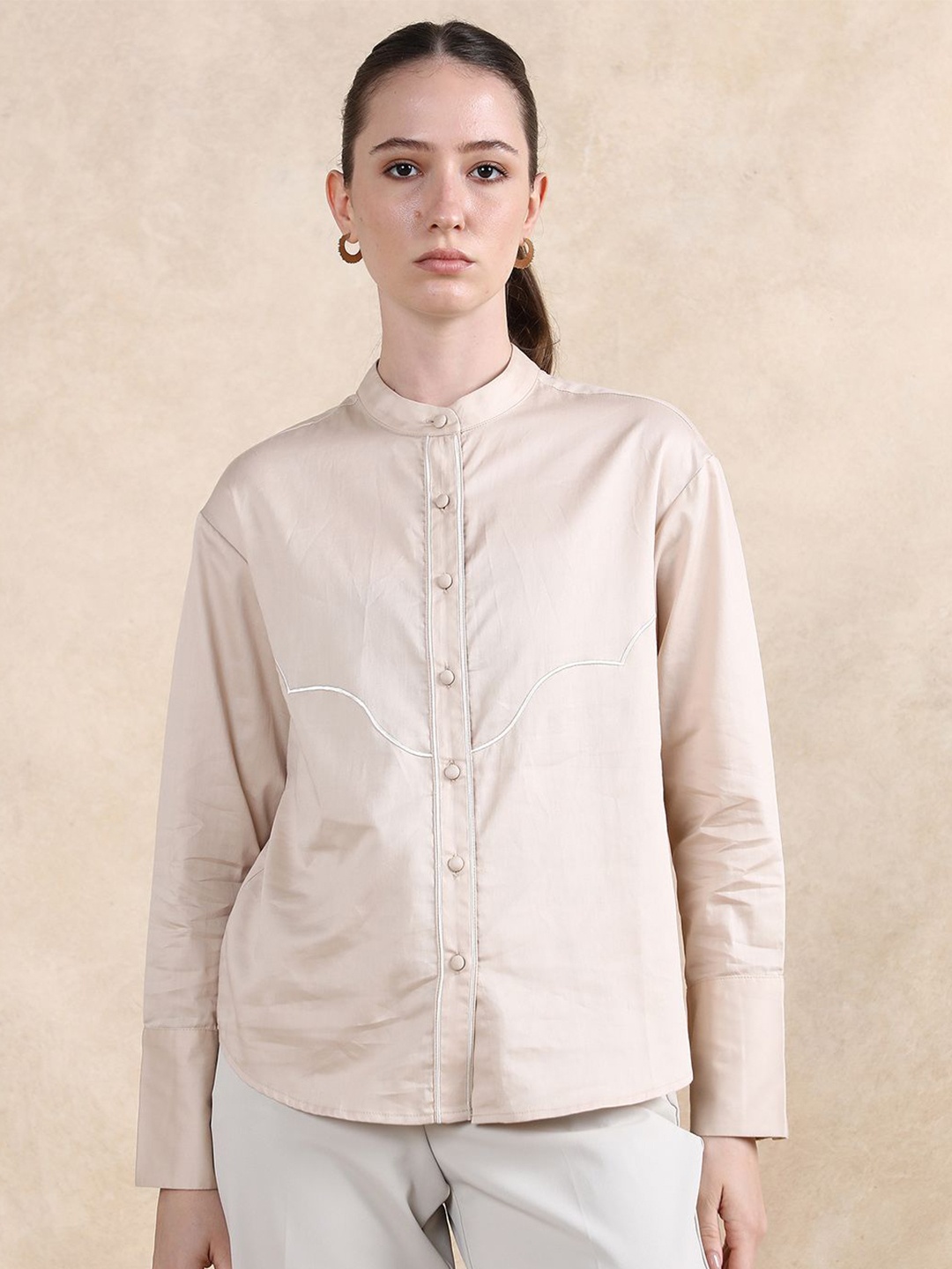 

Rareism Plus Size Women Comfort Opaque Formal Shirt, Beige