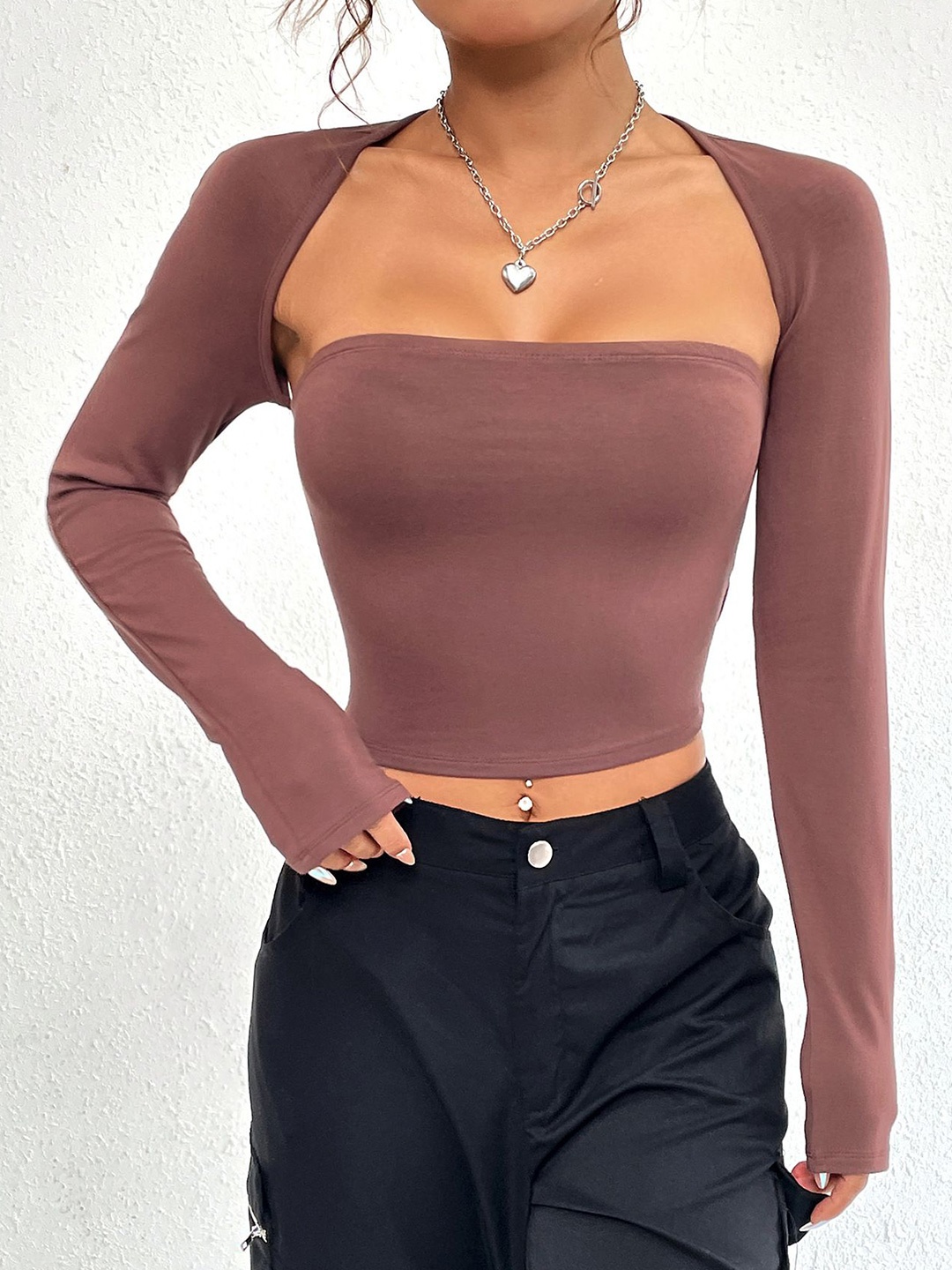 

HERE&NOW Women's Cotton Tube Crop Top, Rust