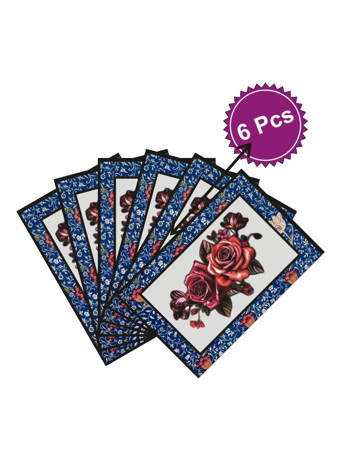 

LooMantha Blue & Red 6 Pieces Rectangle Floral Printed Table Placemats