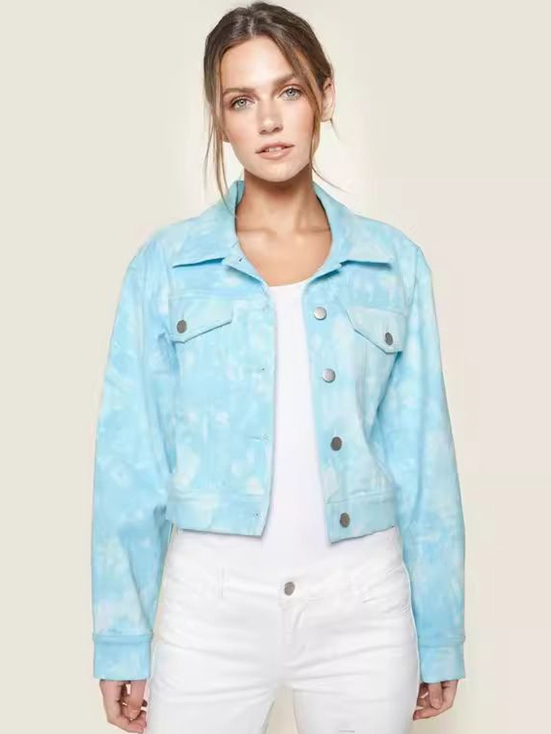 

StyleCast Women Crop Denim Jacket, Turquoise blue