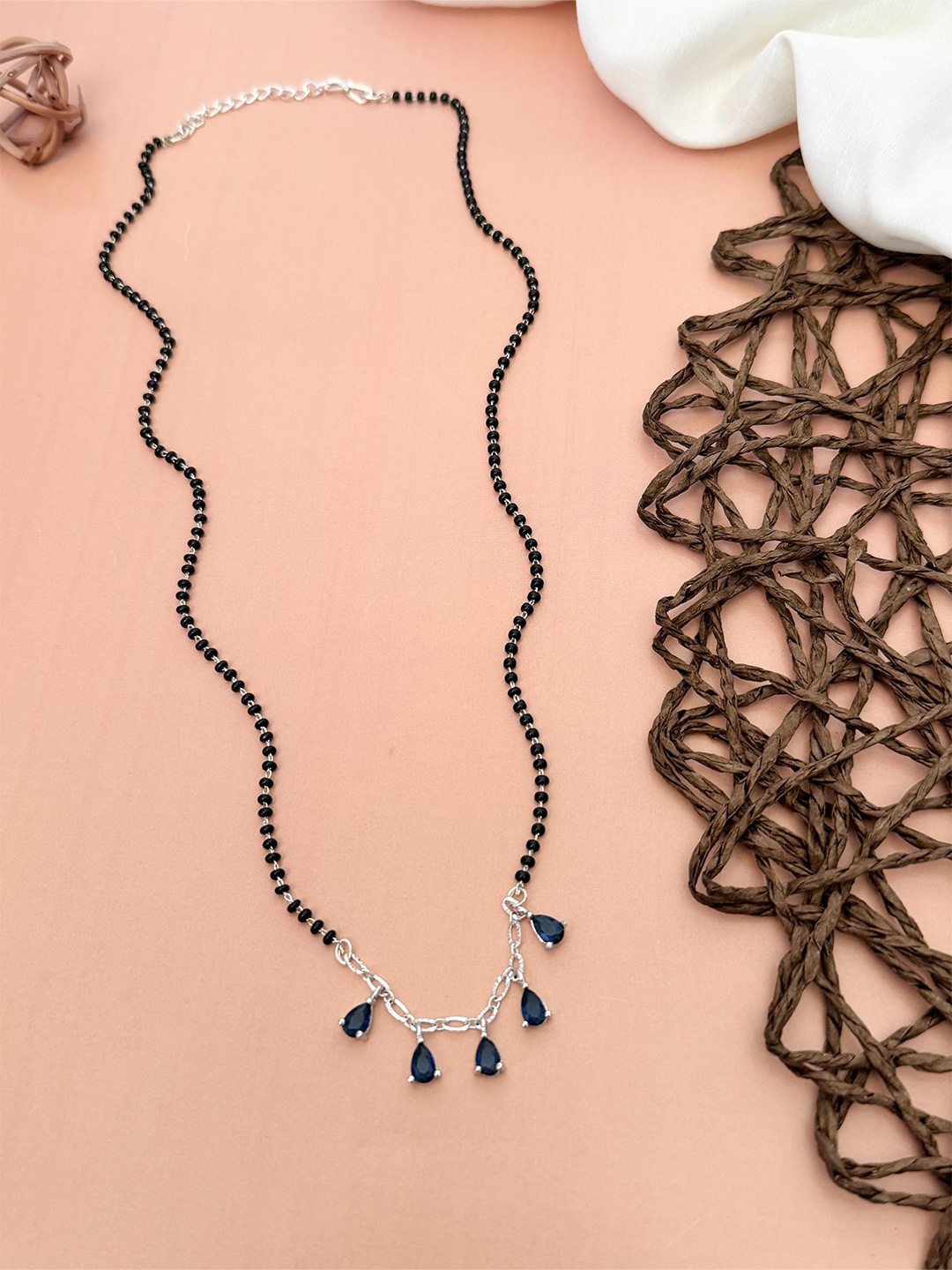 

ABDESIGNS Silver-Plated Artificial Stones and Beads Studded Mangalsutra