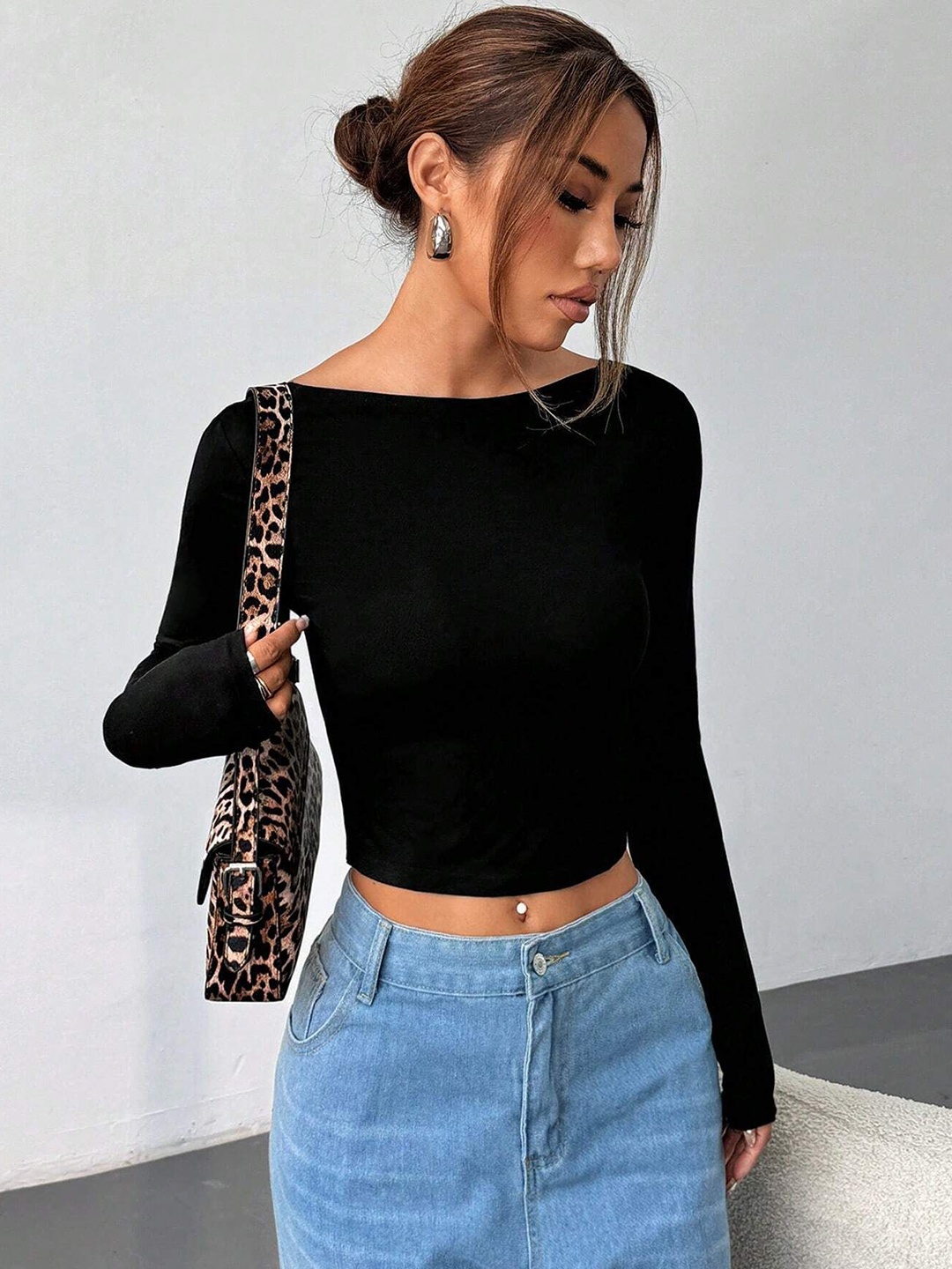 

HERE&NOW Women Regular CropTop, Black