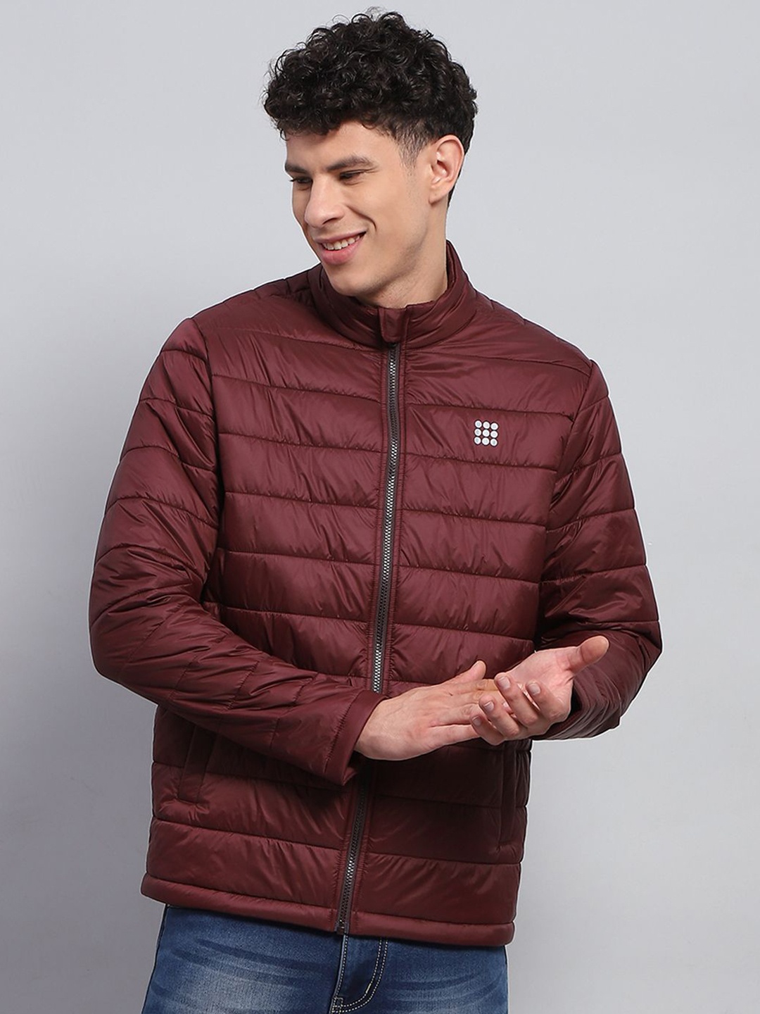 

rock.it Men Mock Collar Solid Casual Padded Jacket, Maroon