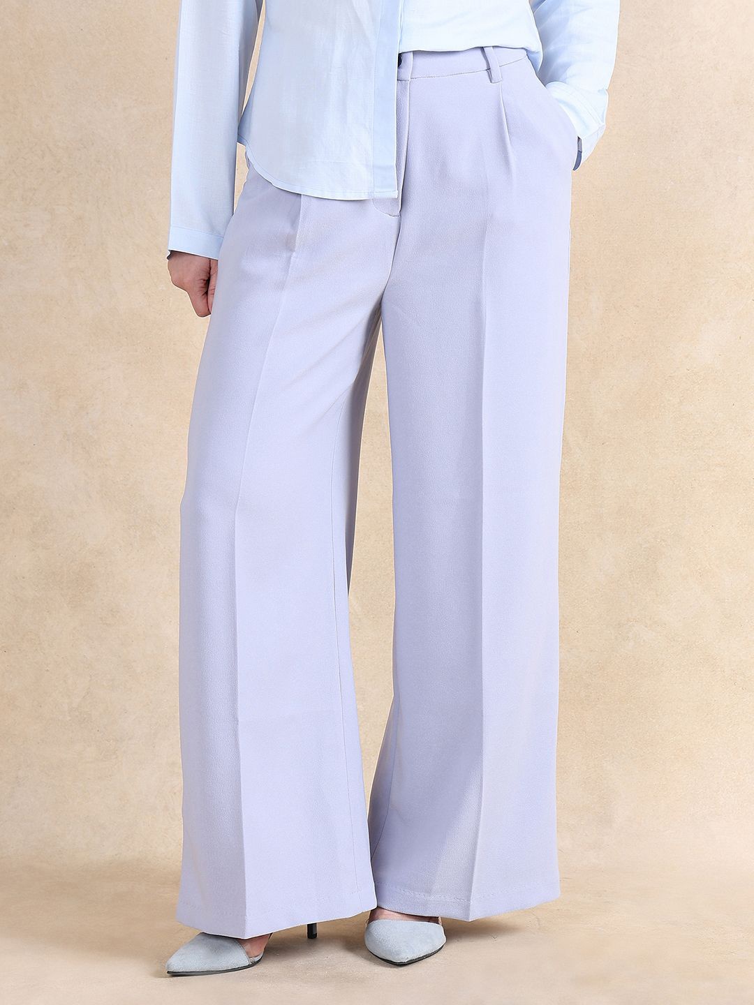 

RAREISM Women Cotton Tailored Loose Fit High-Rise Trousers, Grey