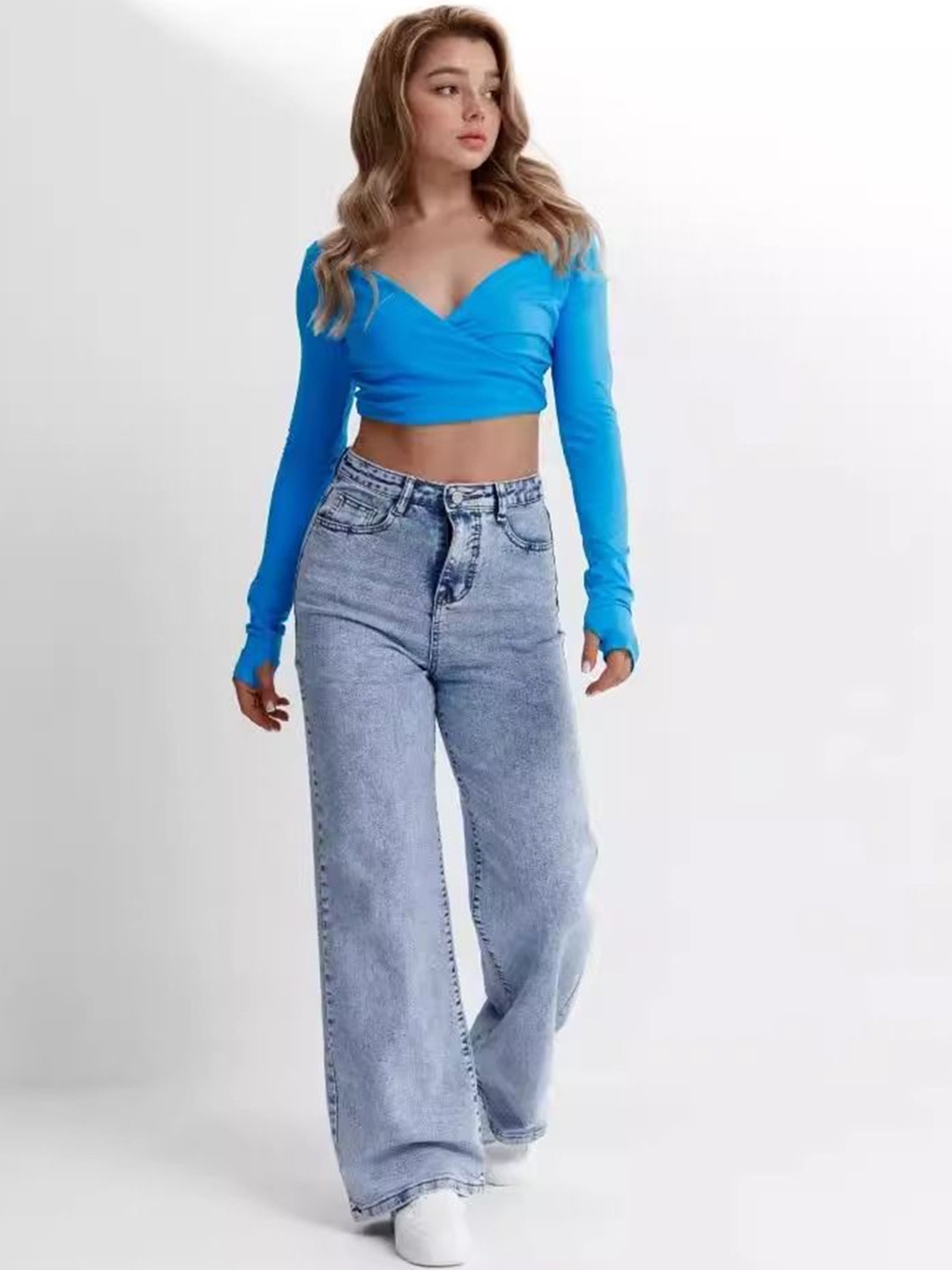 

StyleCast Women Wide Leg Acid Wash Stretchable Jeans, Blue