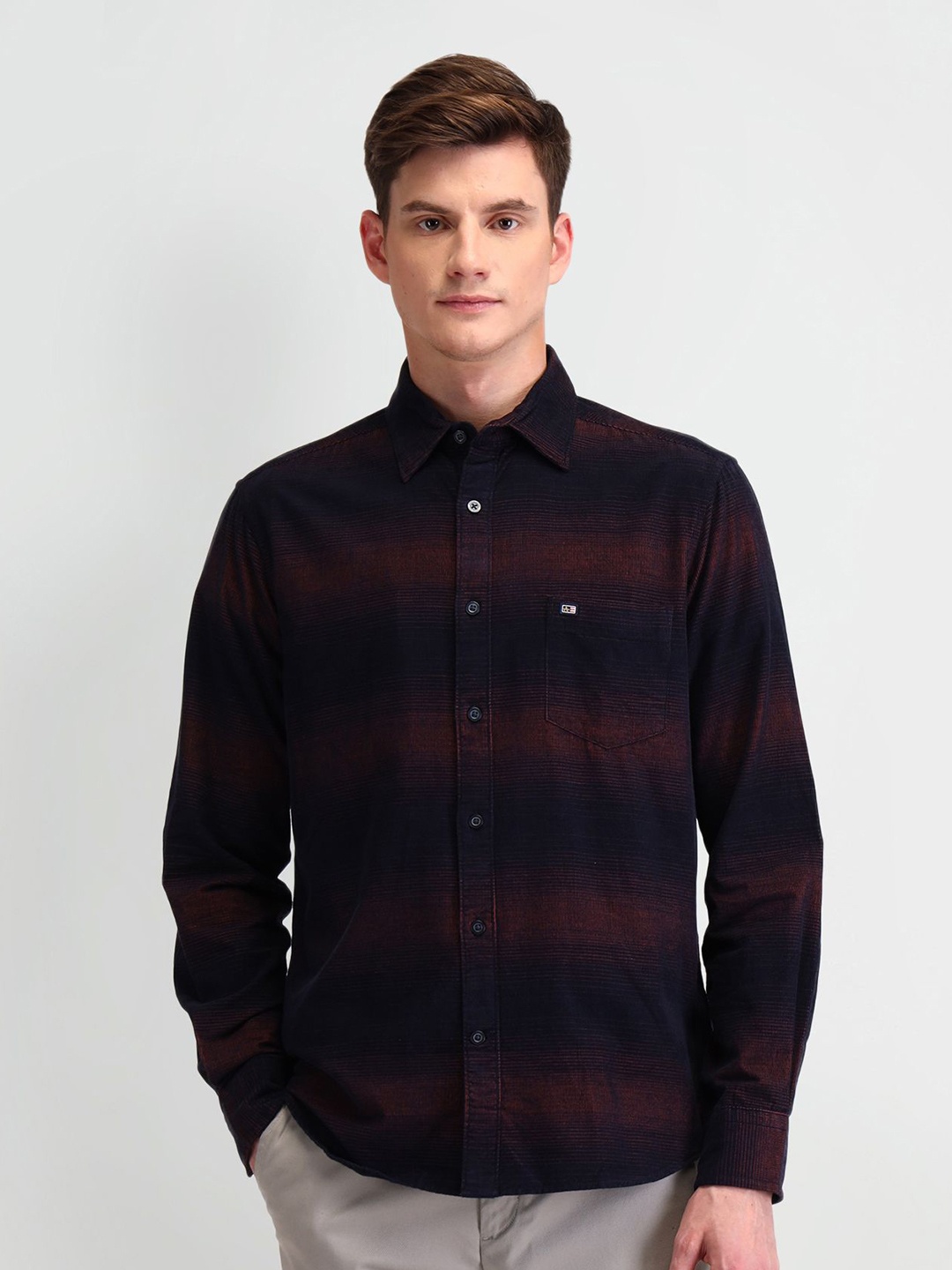 

Arrow Sport Men Classic Tailored Fit Pinstripes Opaque Striped Casual Shirt, Navy blue