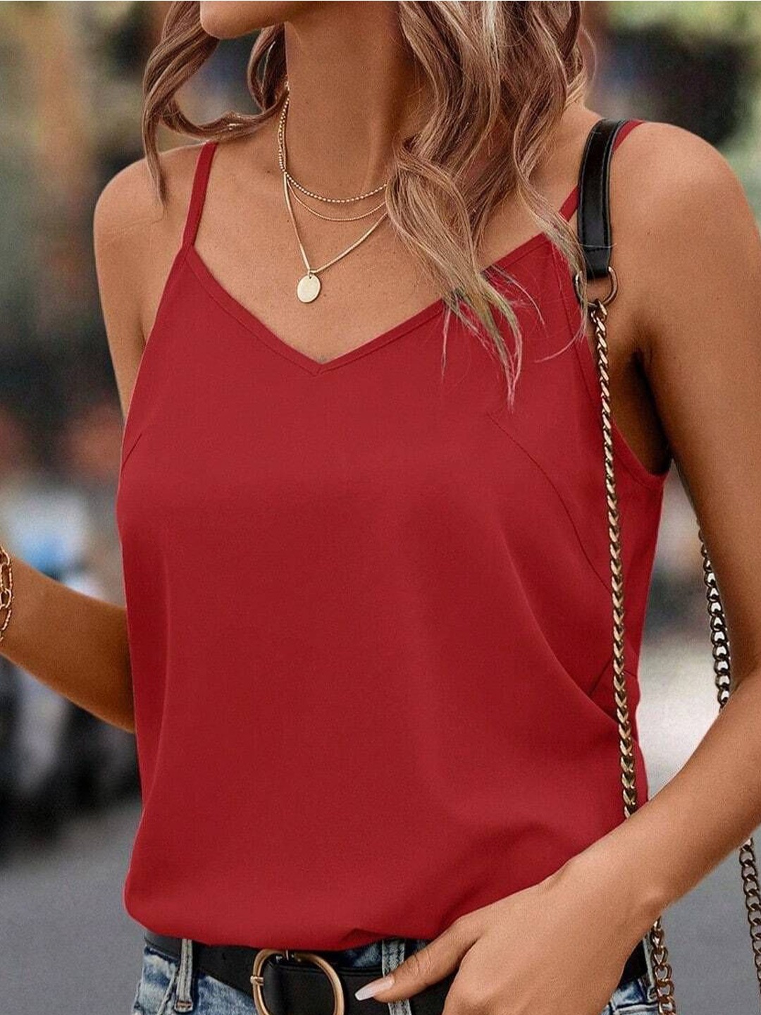 

HERE&NOW Women Solid Sleeveless Top, Red