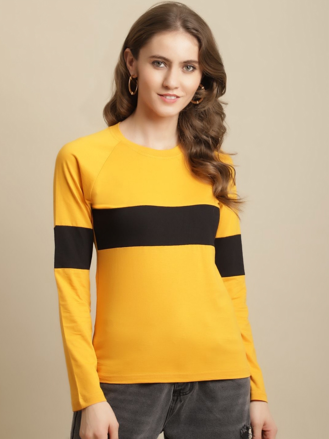 

Metronaut Women Colourblocked Round Neck Cotton T-shirt, Yellow
