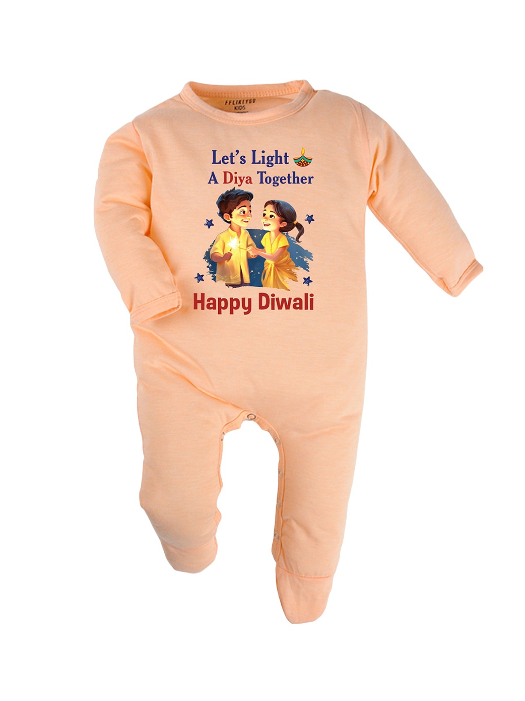 

FFLIRTYGO Kids Cotton Printed Sleepsuit, Peach