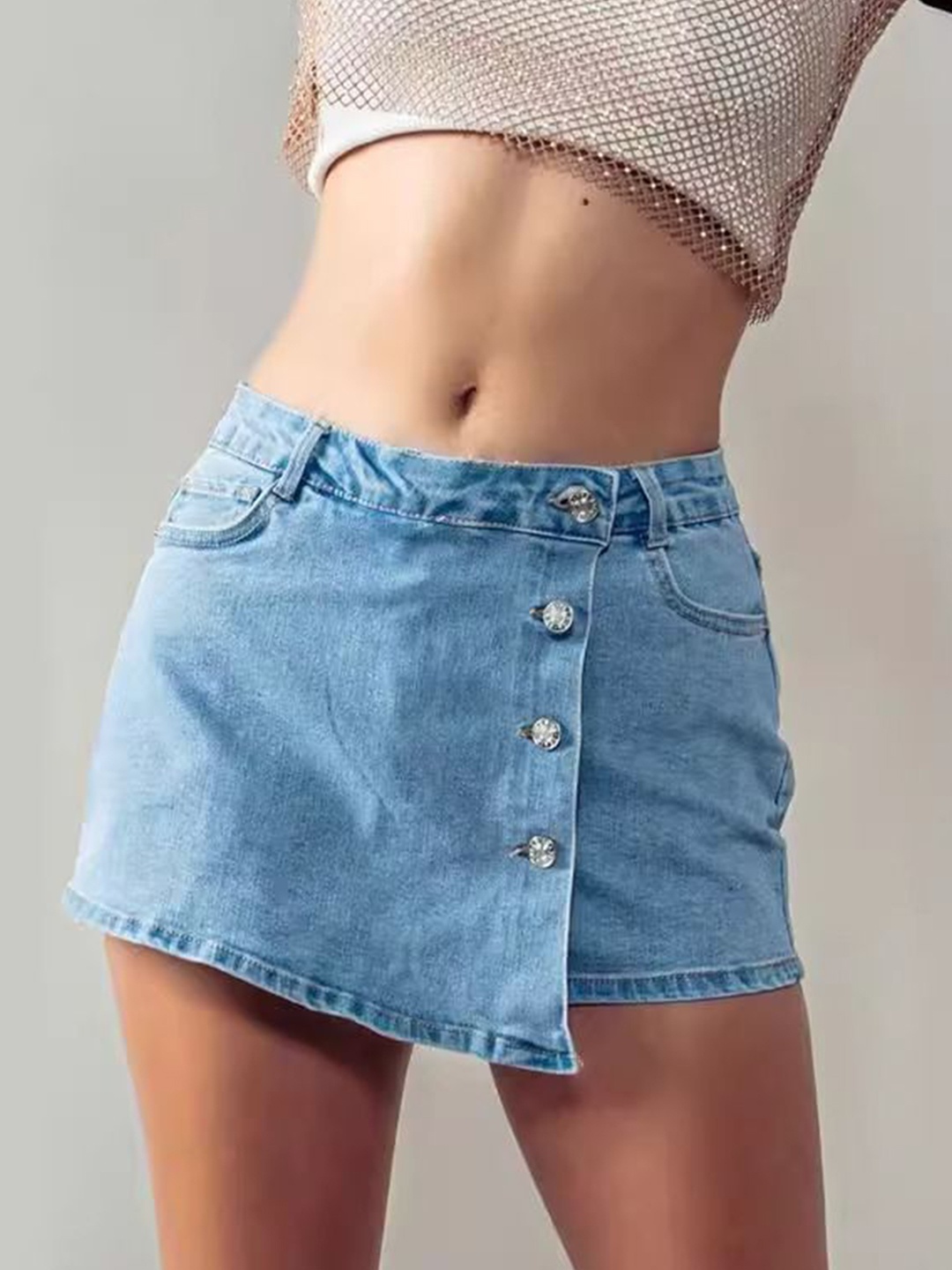 

StyleCast Pure Cotton Straight Mini Skirts, Blue