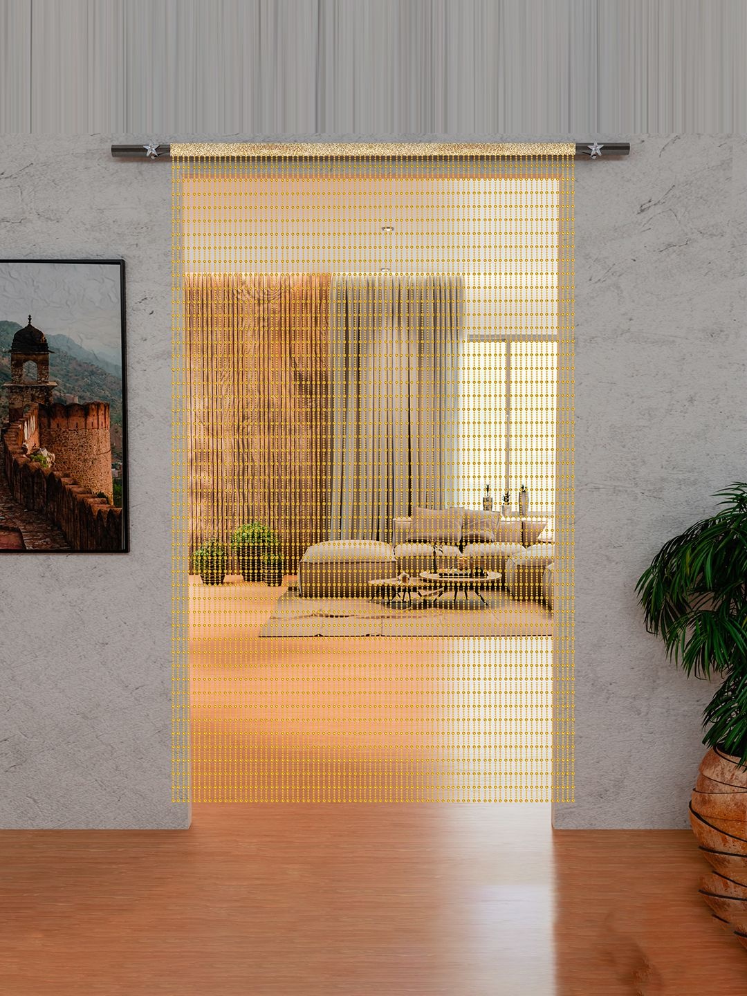 

Kuber Industries Gold-Toned Textured Sheer Door Curtain