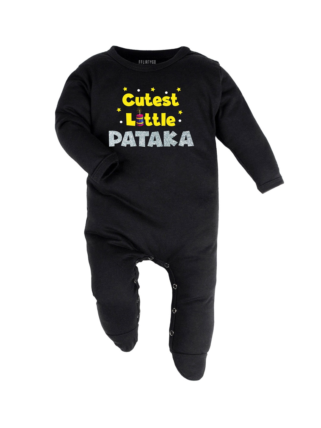 

FFLIRTYGO Infants Printed Cotton Sleepsuit, Black