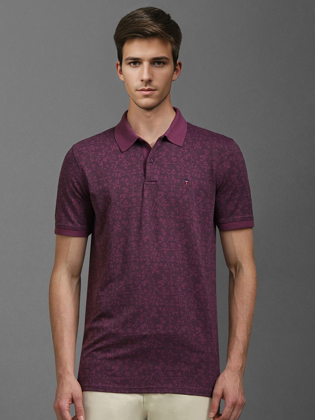 

Louis Philippe Sport Men Floral Printed Polo Collar Slim Fit T-shirt, Purple