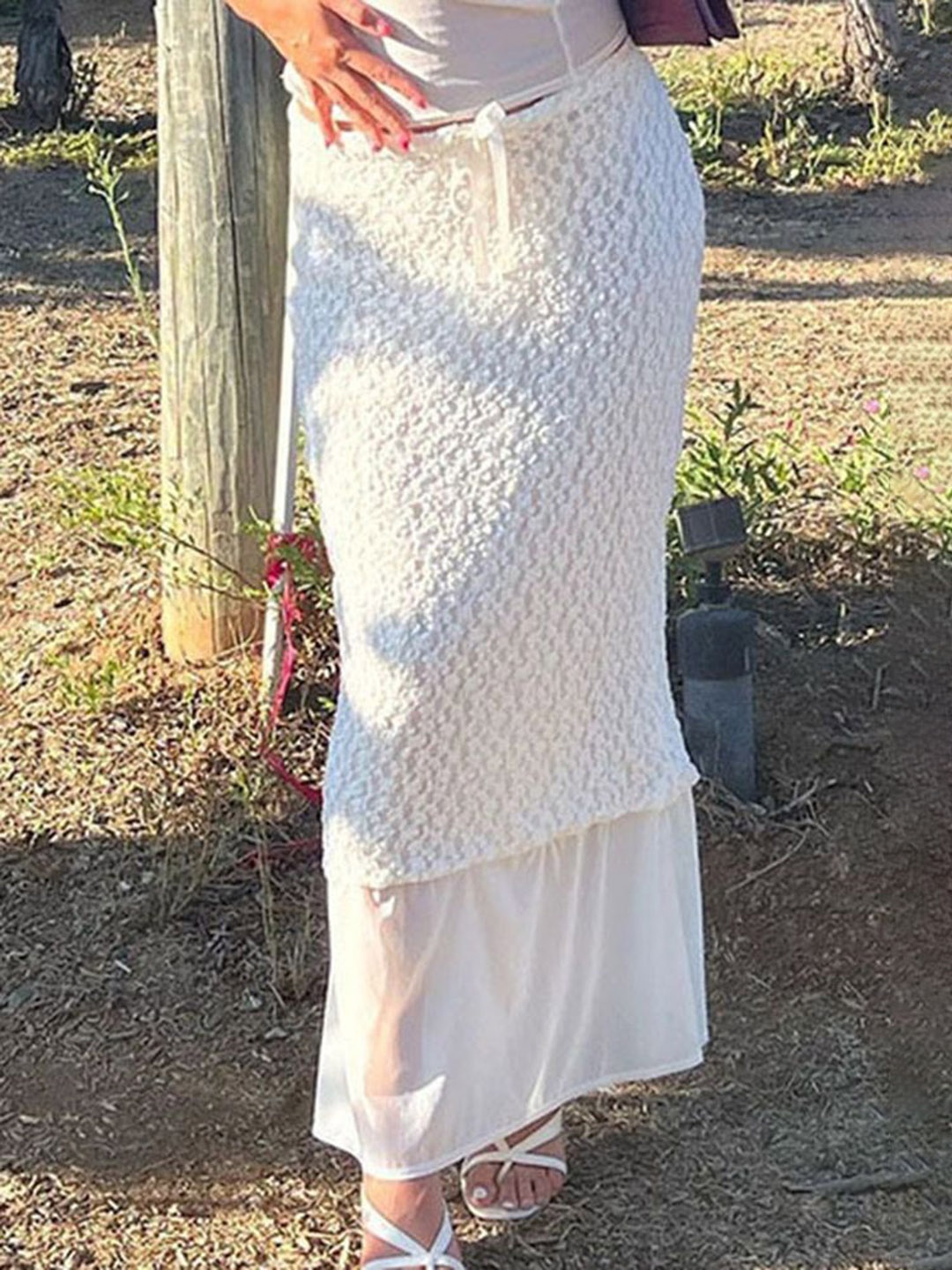 

LULU & SKY Women Self Design Fishtail Maxi Skirts, White