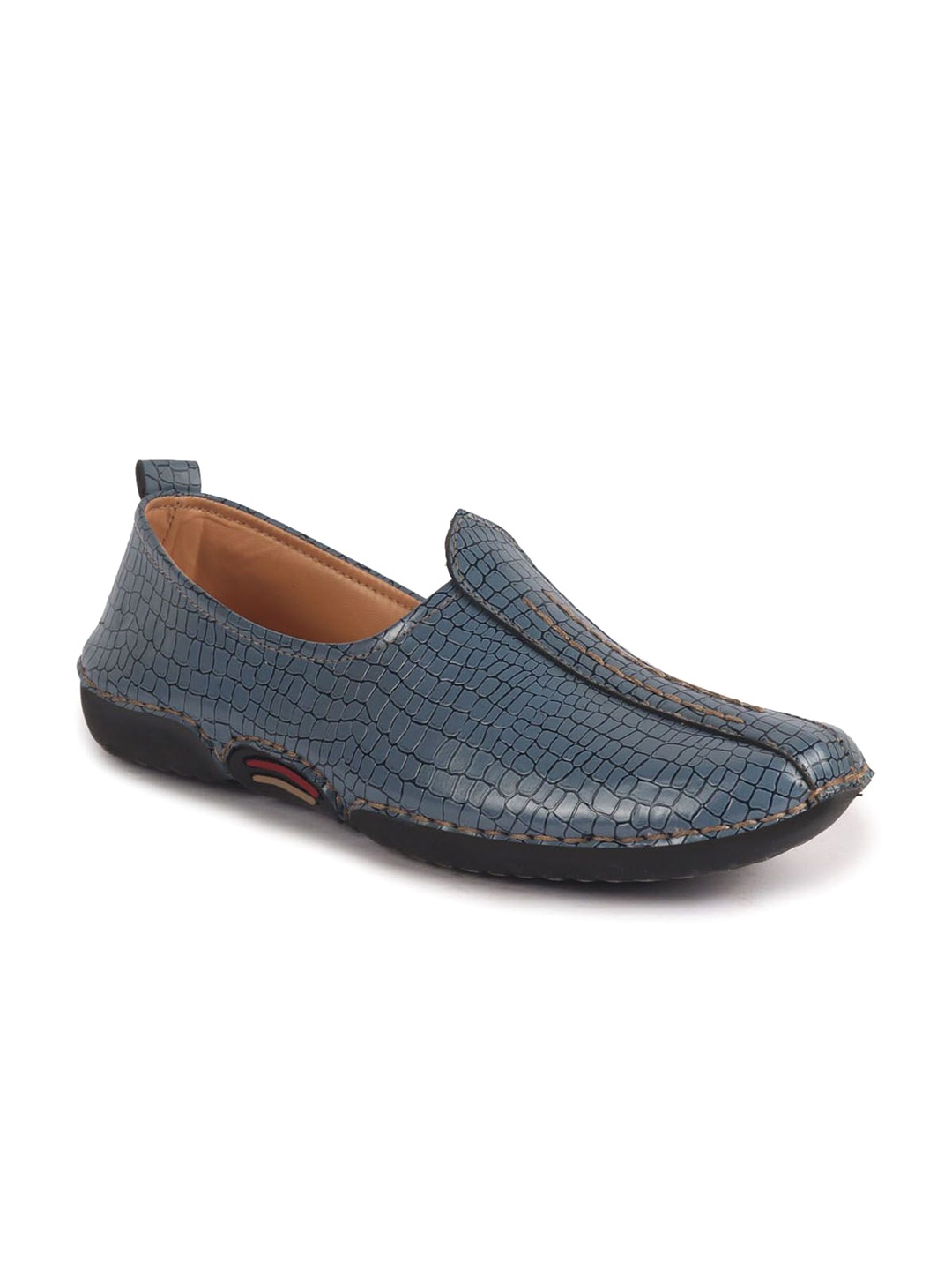 

FAUSTO Men Textured Slip On PU Mojaris, Blue