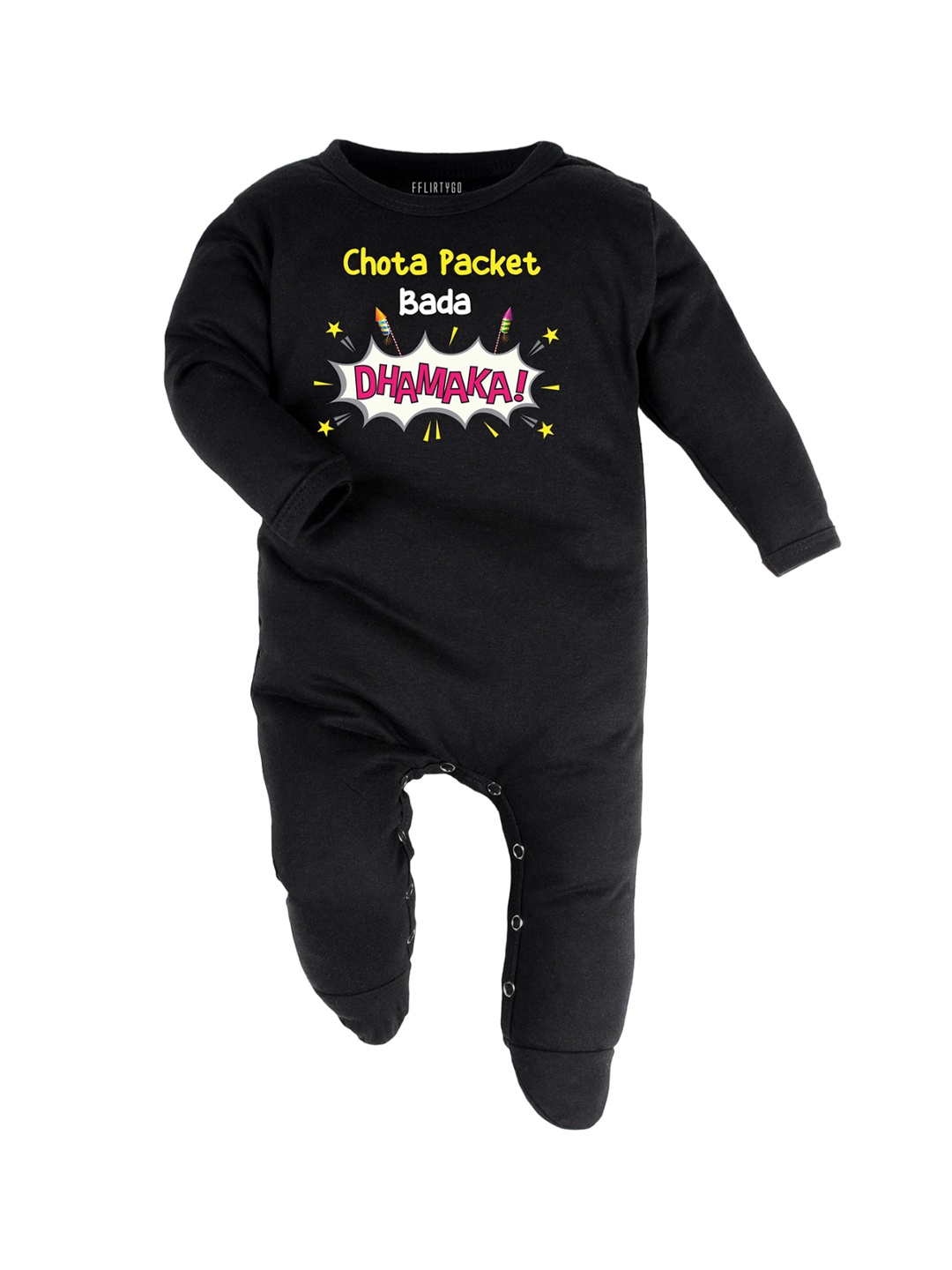 

FFLIRTYGO Kids Printed Pure Cotton Sleepsuit, Black