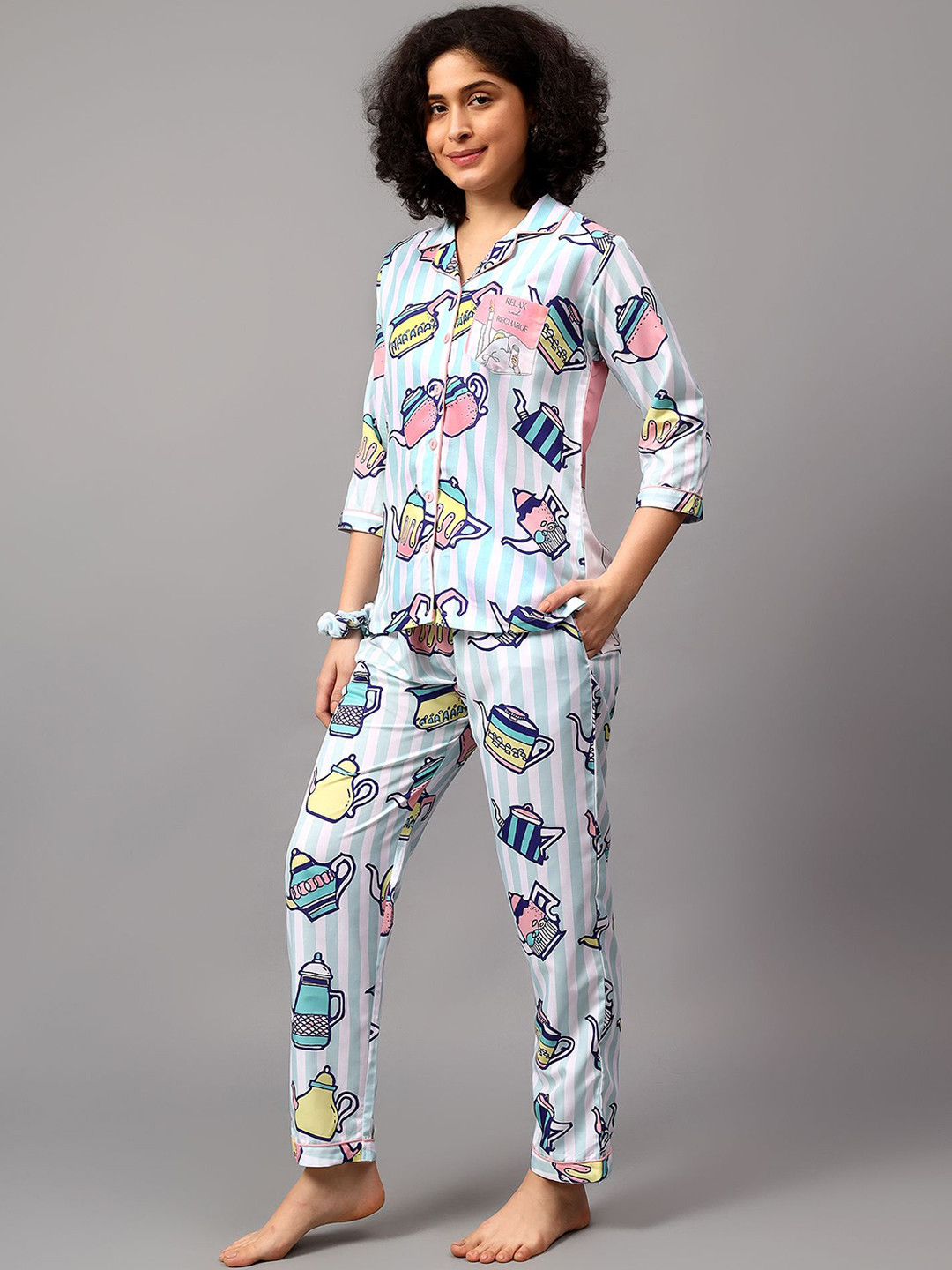 

LEAF ORIGINALS Women Printed Night suit, Blue