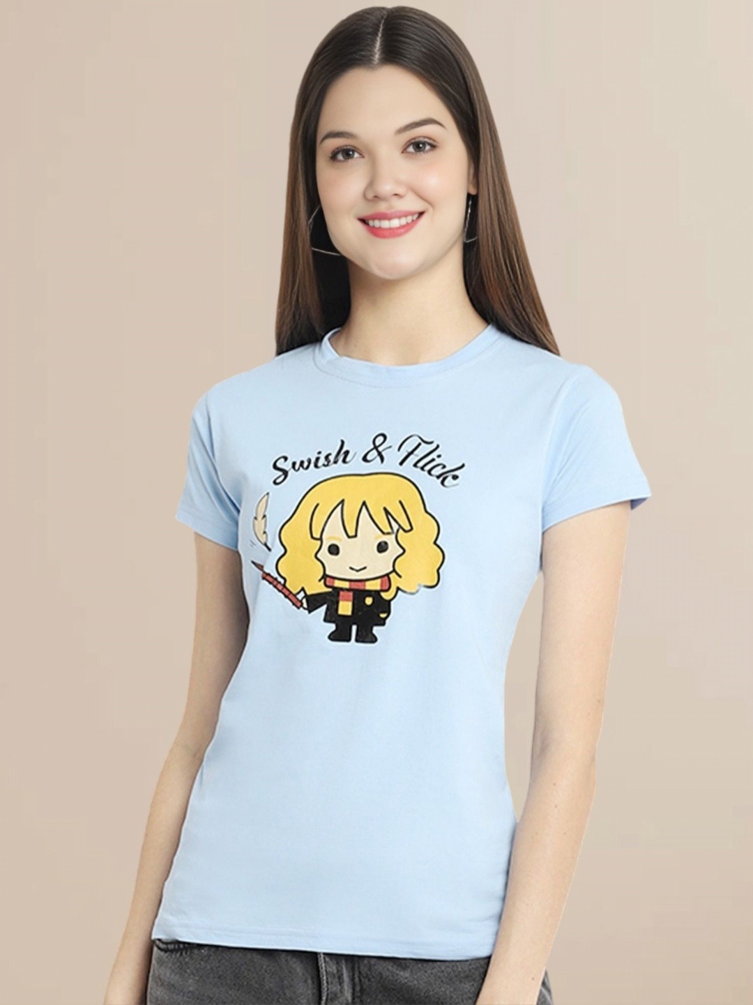 

Metronaut Women Graphic Printed Round Neck Cotton T-shirt, Blue