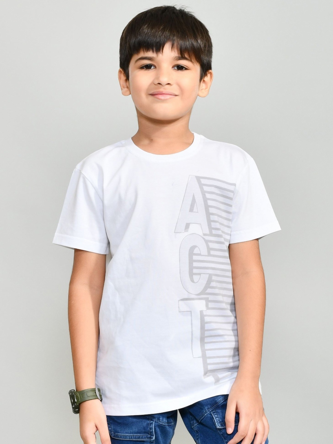 

YOUMAA Boys Bio Finish Typography Printed Round Neck Pure Cotton T-shirt, White