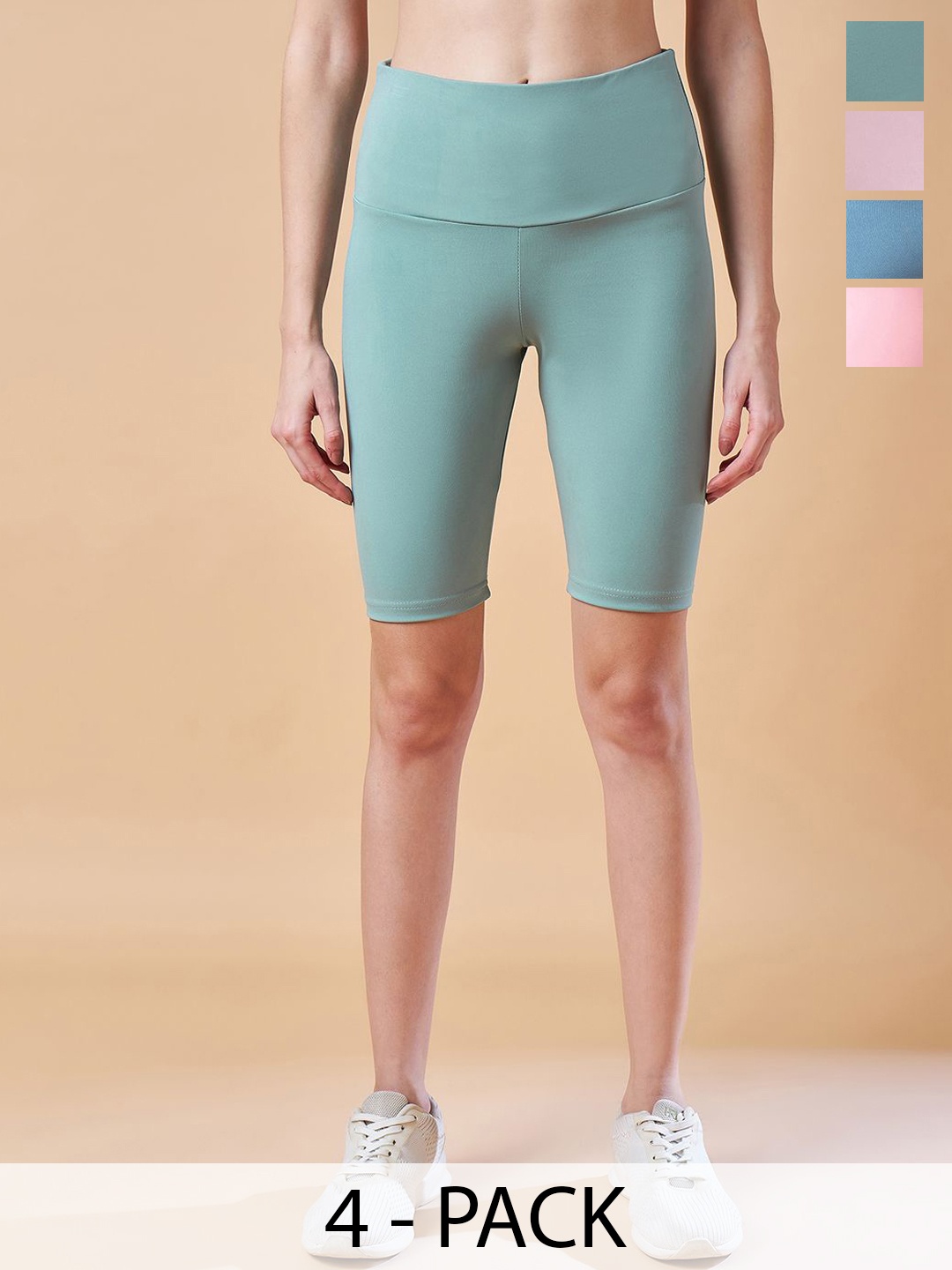 

COLOR CAPITAL Pack Of 4 Women High-Rise Antimicrobial Gym Tights, Green