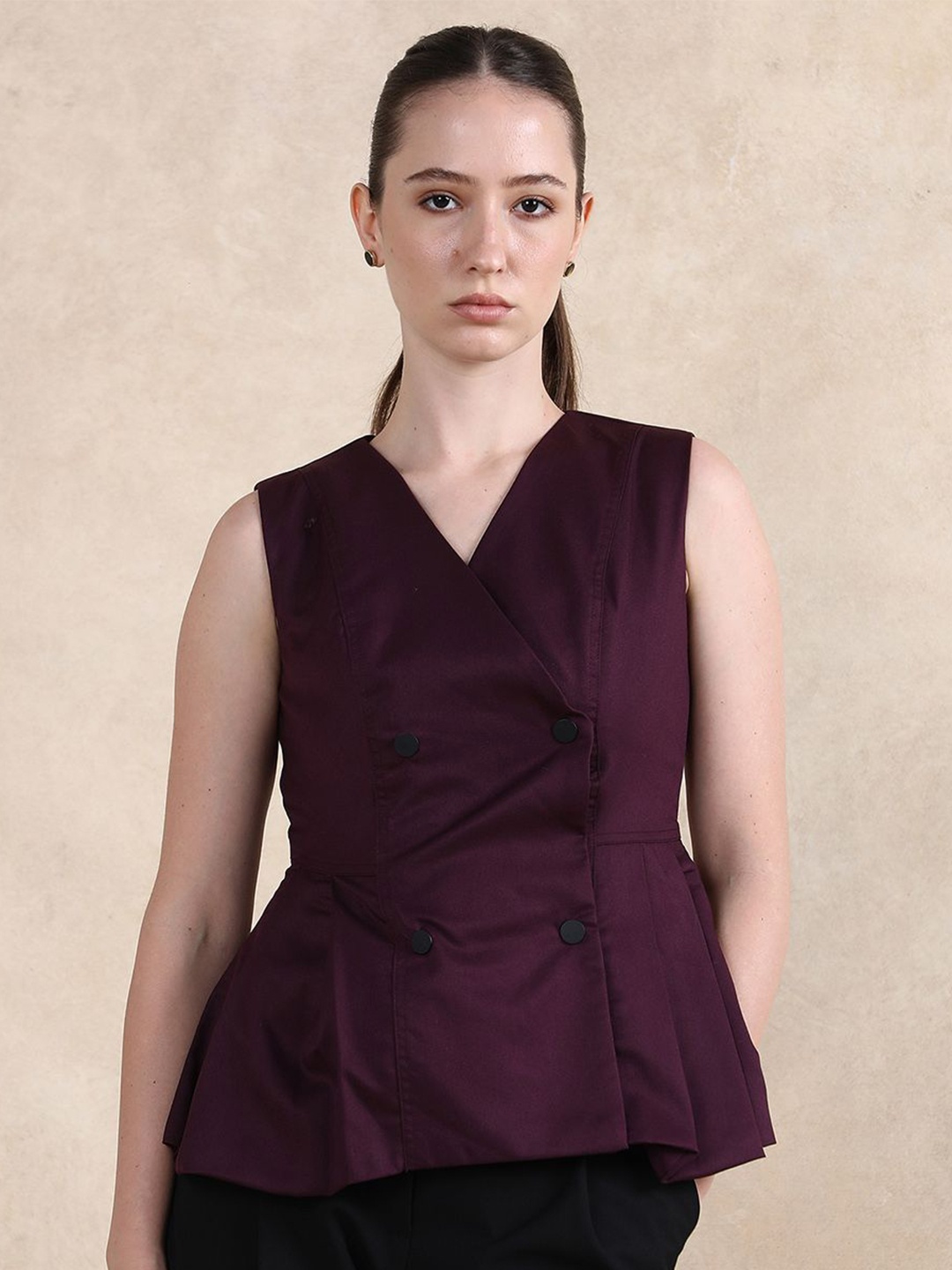 

RAREISM Women Cotton Peplum Top, Purple