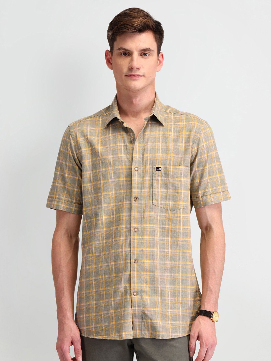 

Arrow Sport Men Classic Opaque Checked Casual Shirt, Olive